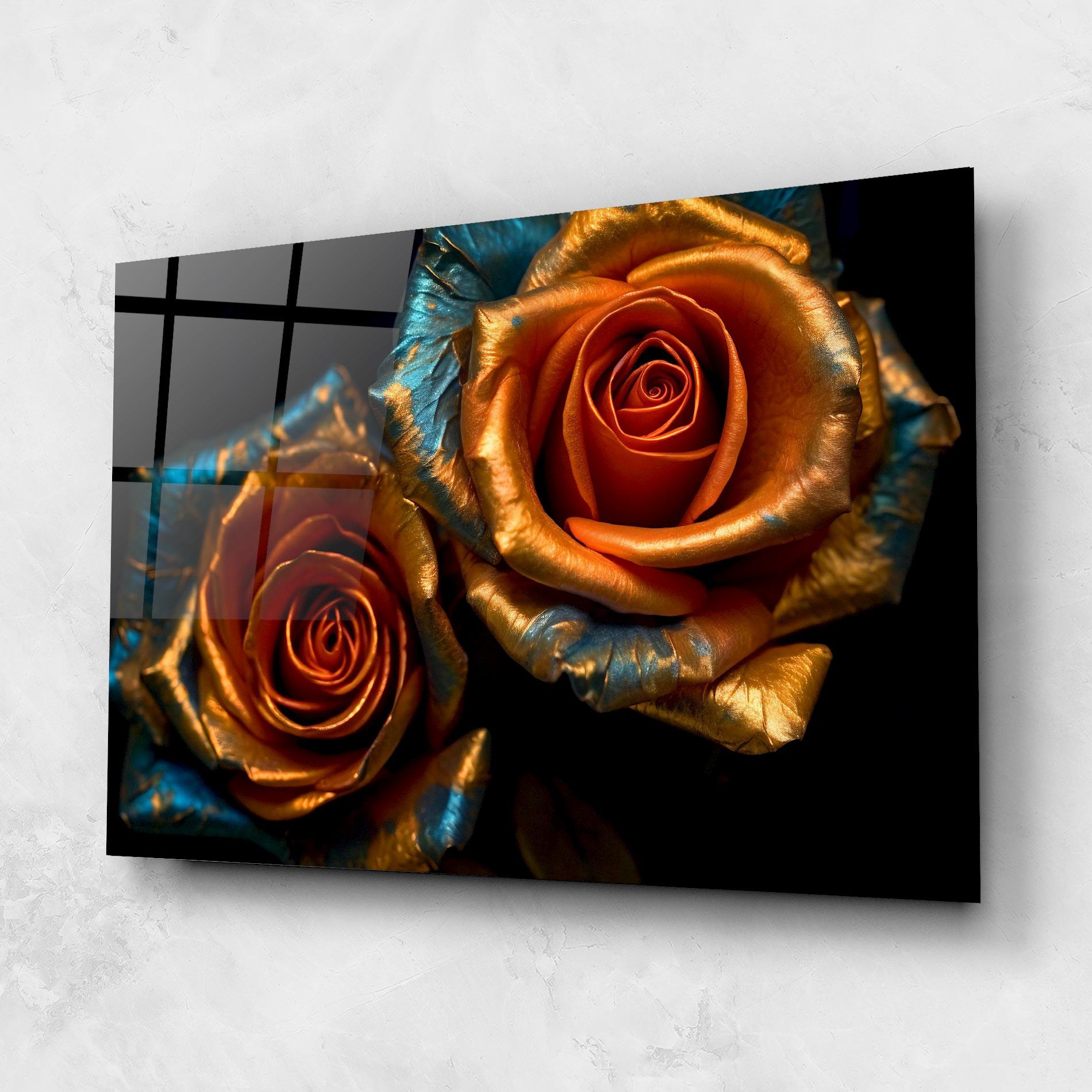 Glasbild Golden Blue Roses mockup 1