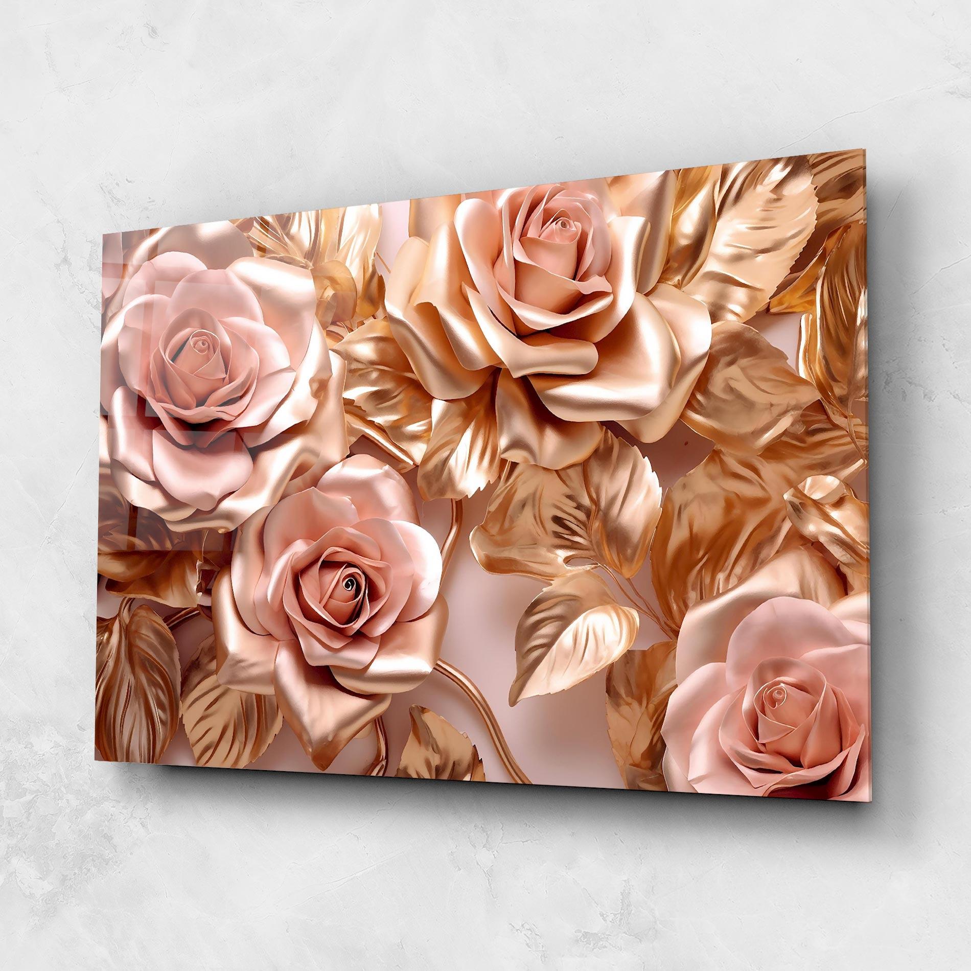Glasbild Pink Golden Roses mockup 1