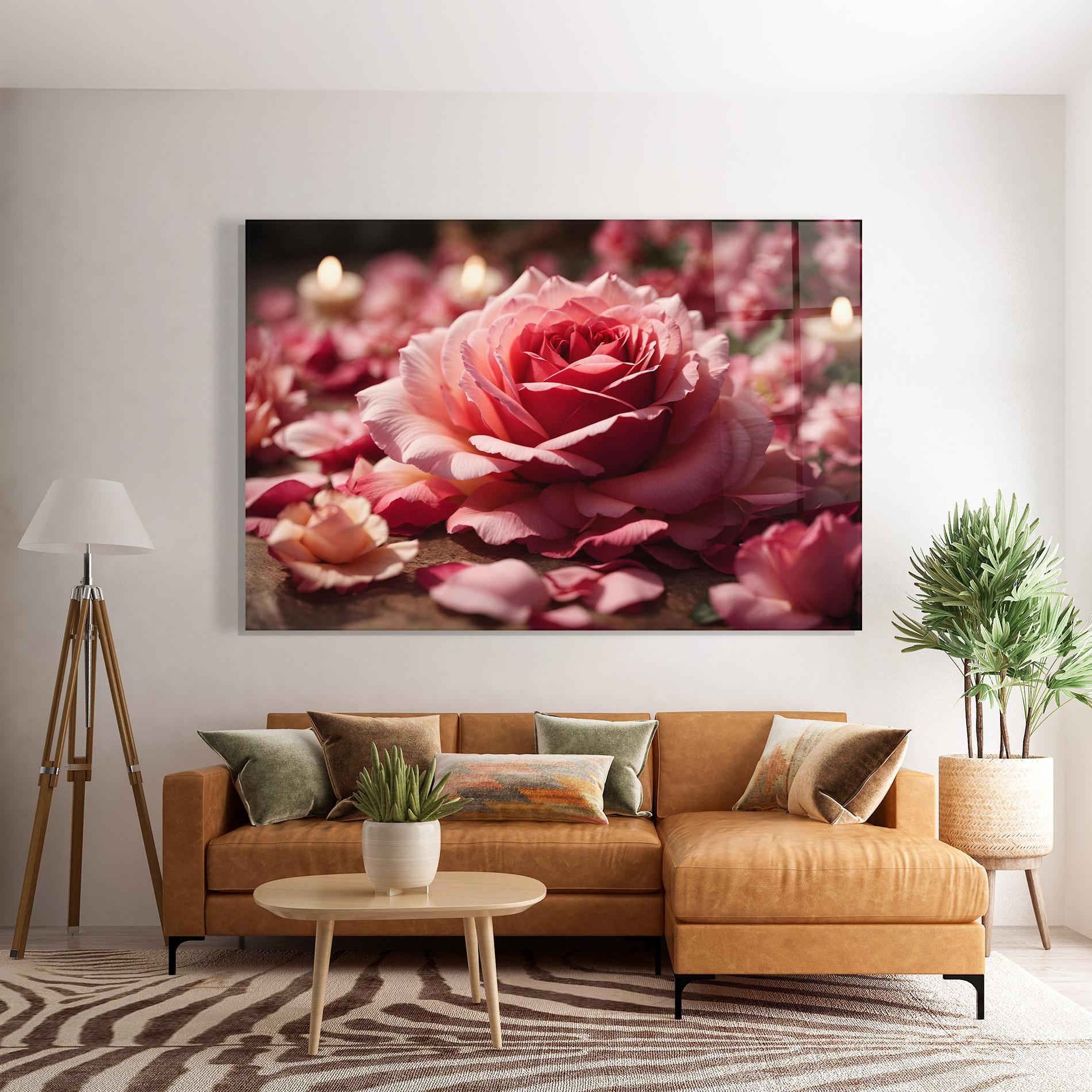 Glasbild Big Pink Rose mockup 7