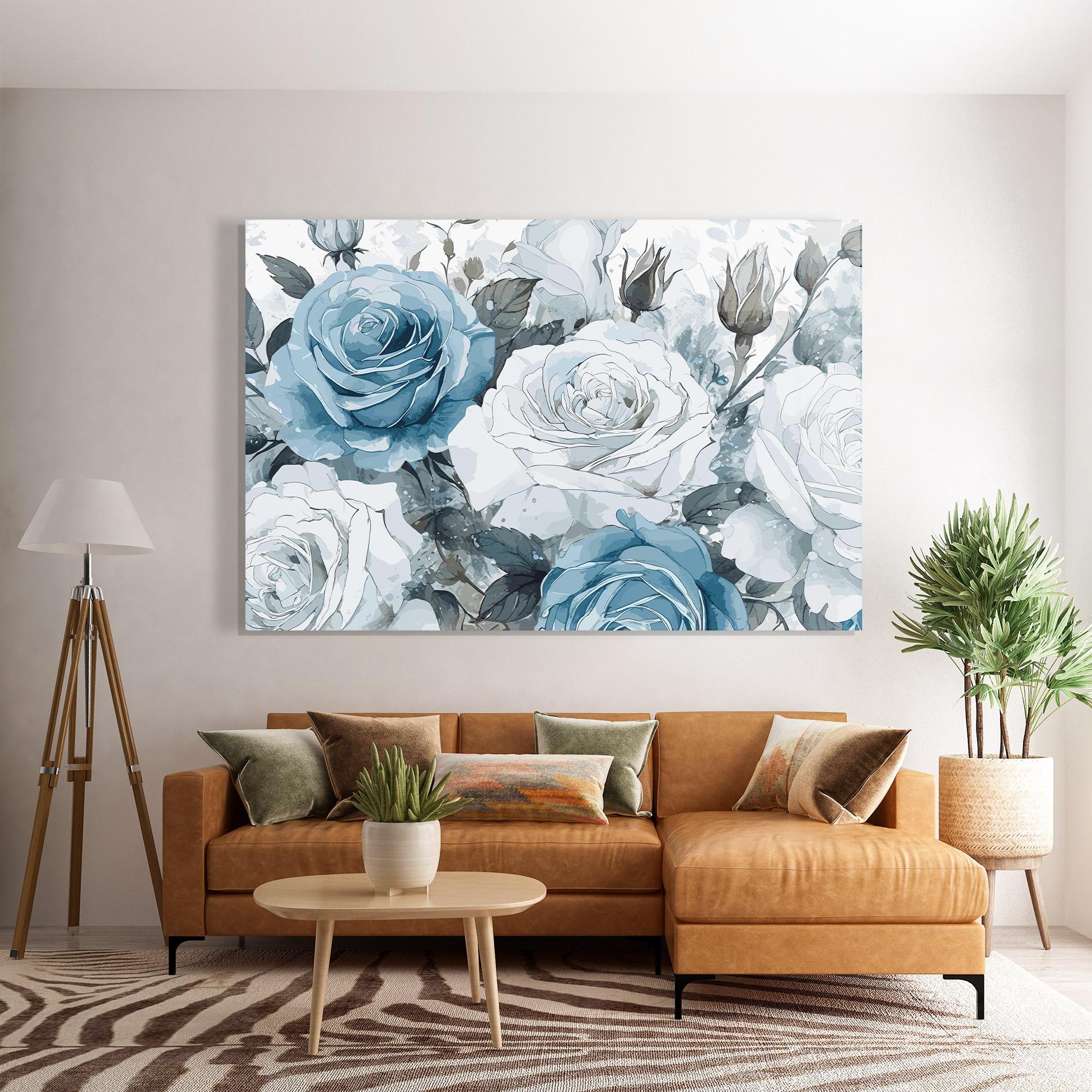 Glasbild Blue White Rose mockup 7
