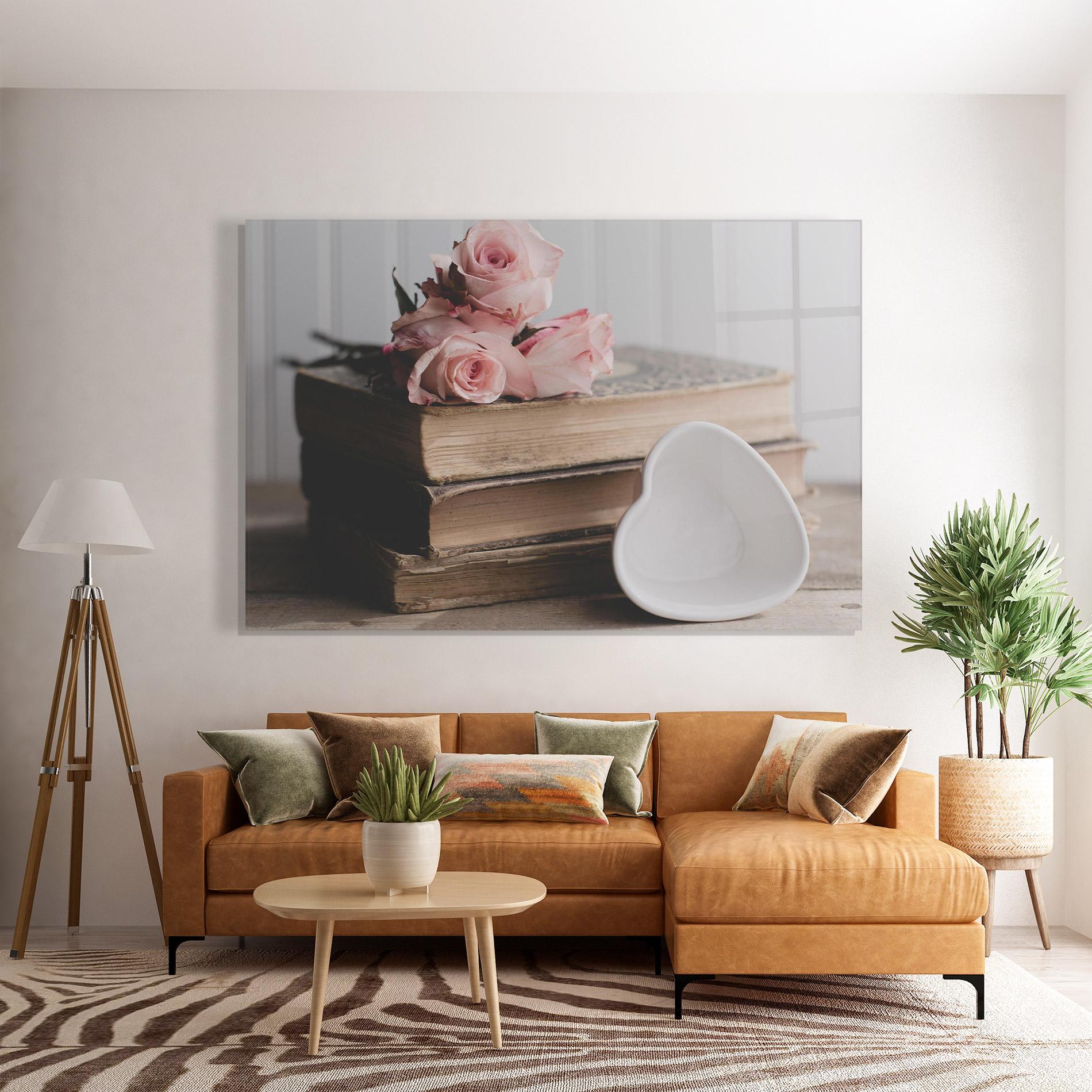 Glasbild Books With Roses mockup 7