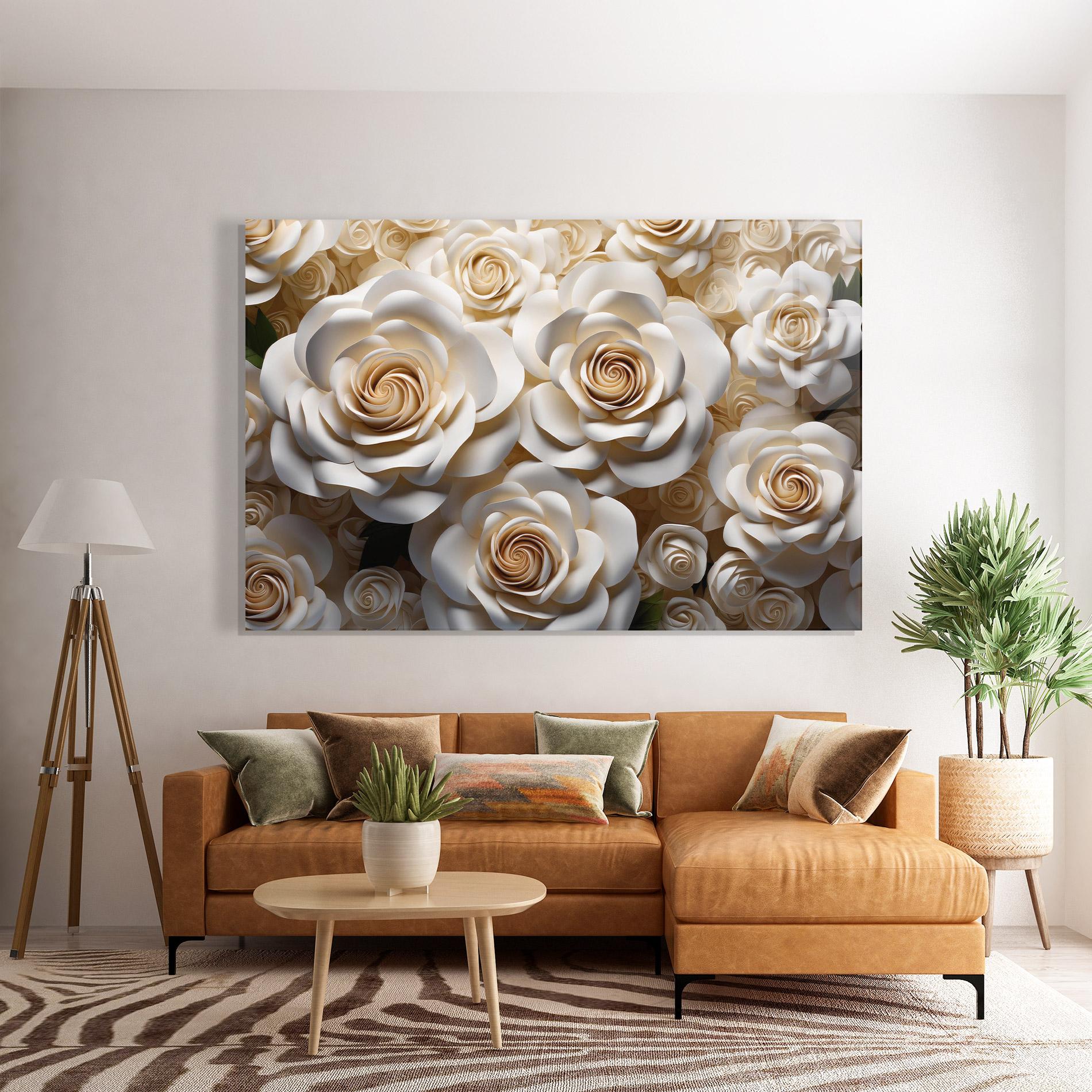 Glasbild Cream Roses Wall mockup 7