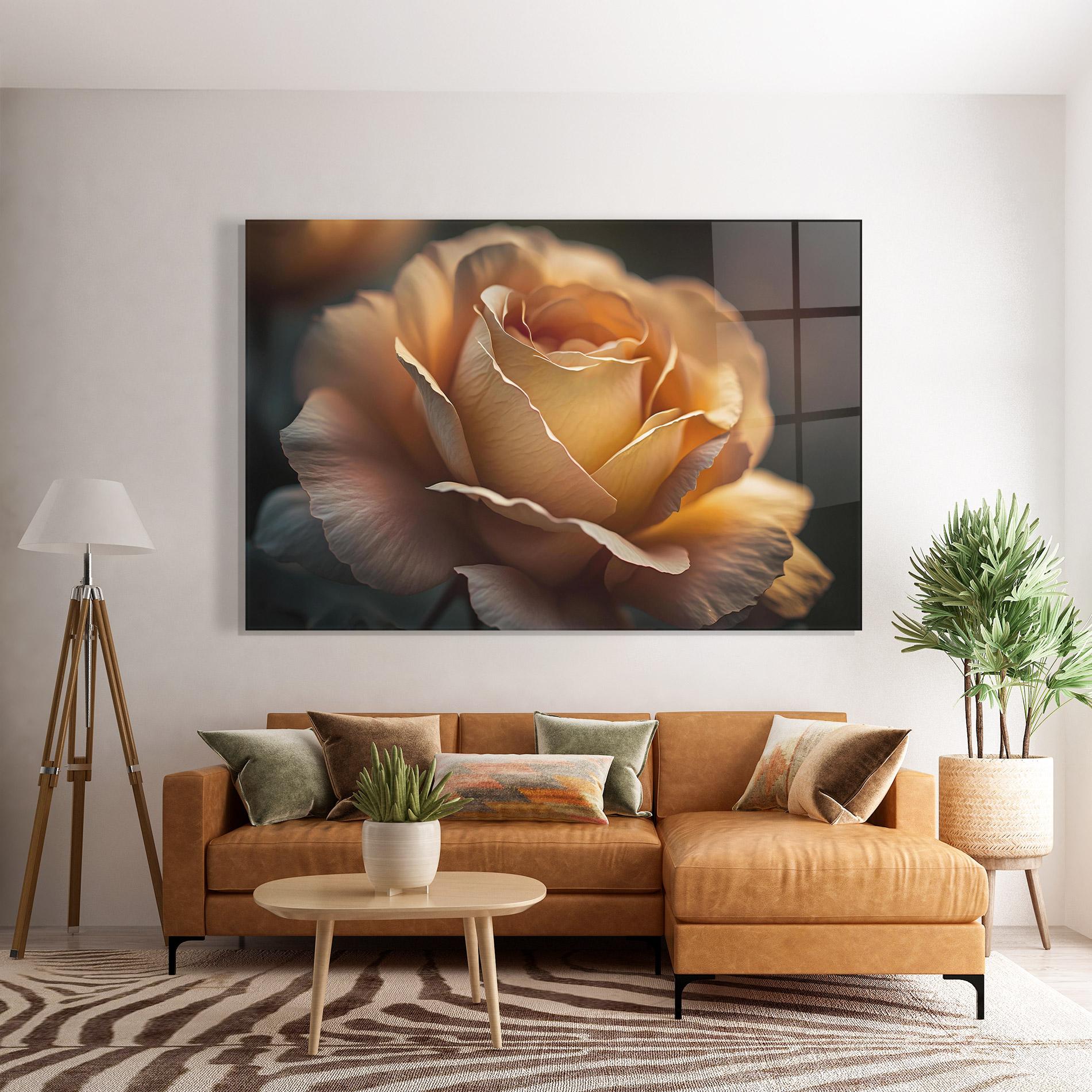 Glasbild Light Orange Rose Close Up mockup 7