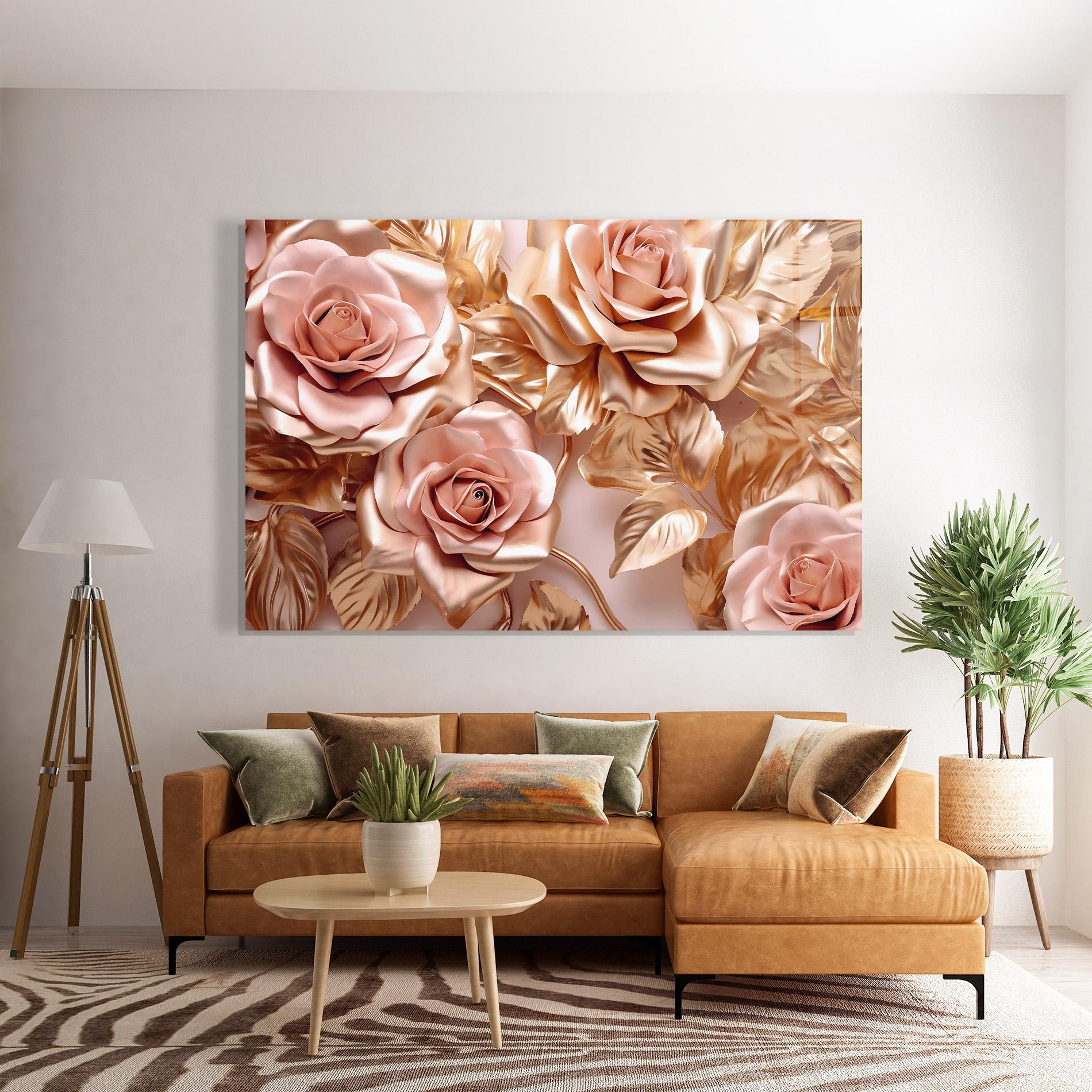 Glasbild Pink Golden Roses mockup 7