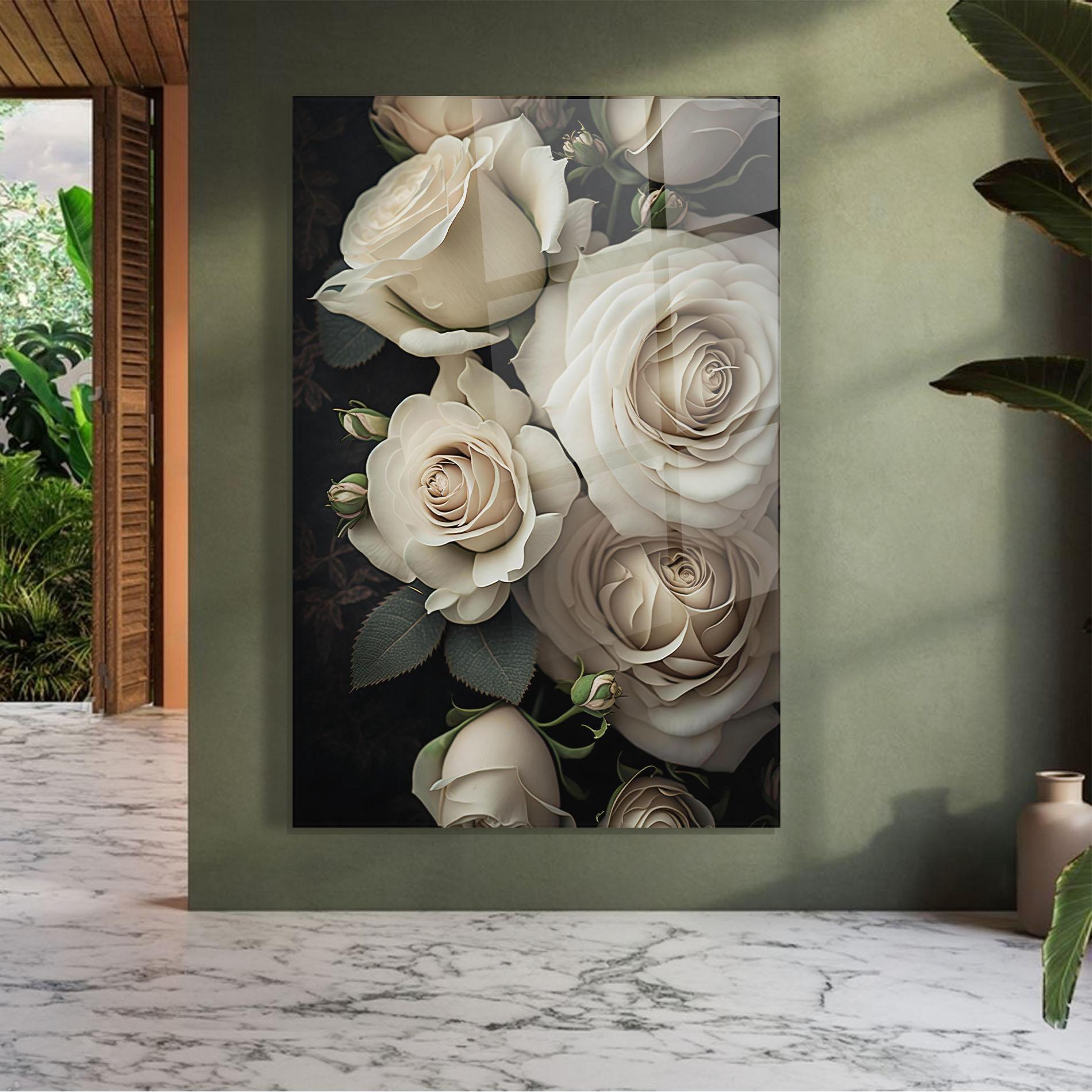 Glasbild Cream Roses Close Up mockup 7
