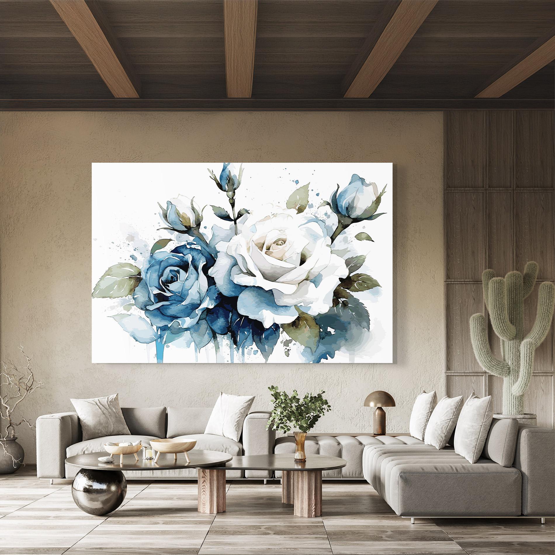 Glasbild Blue White Roses mockup 8