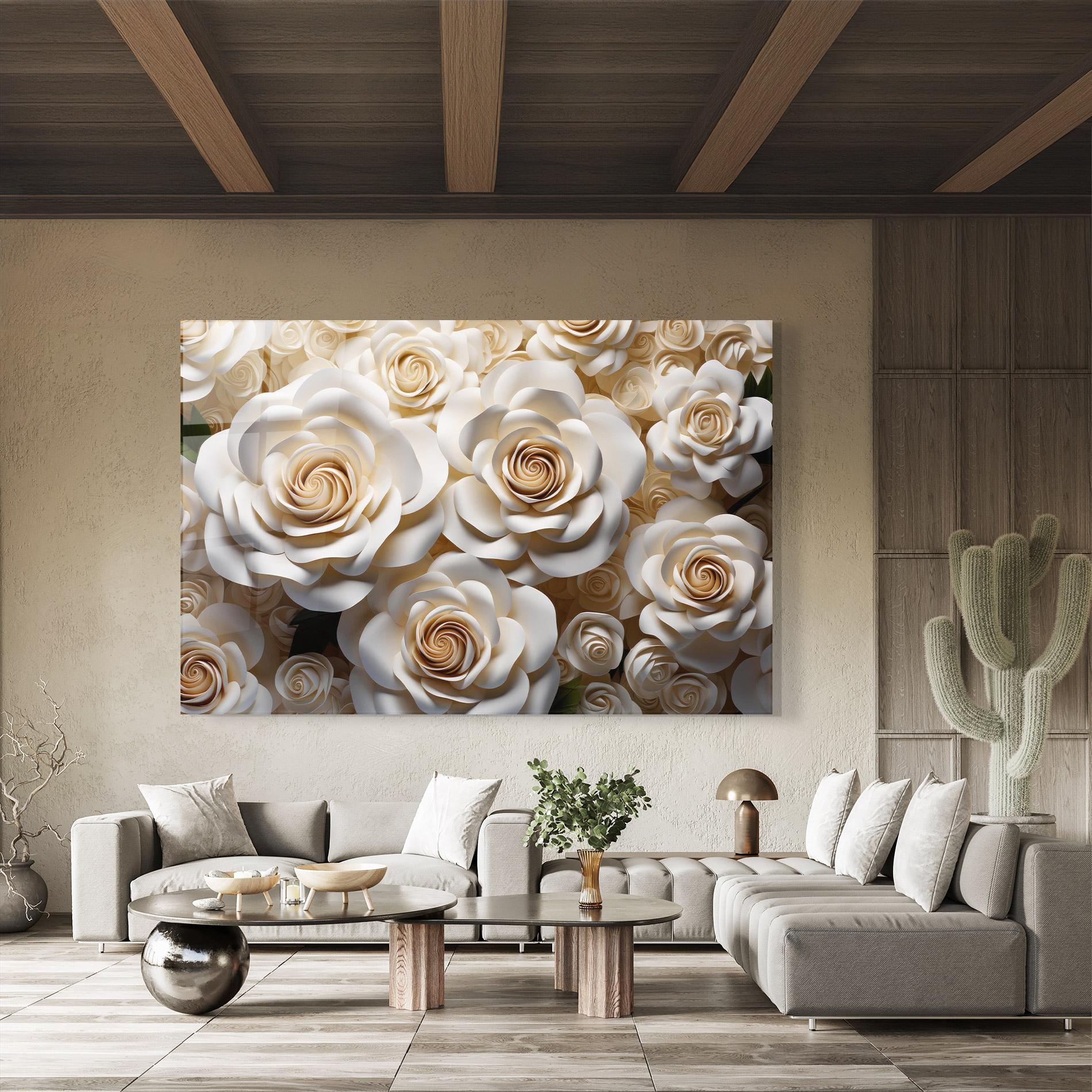 Glasbild Cream Roses Wall mockup 8