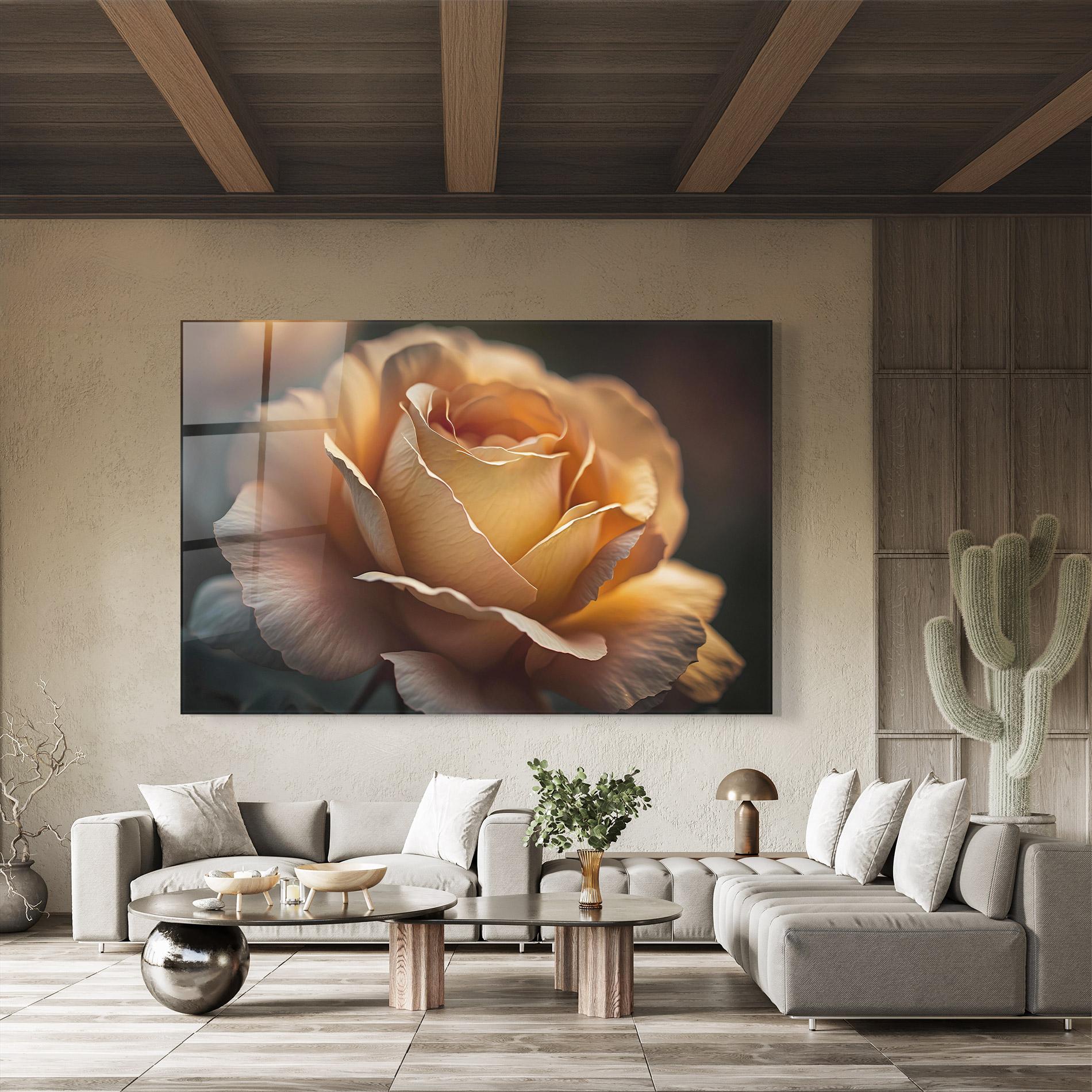 Glasbild Light Orange Rose Close Up mockup 8