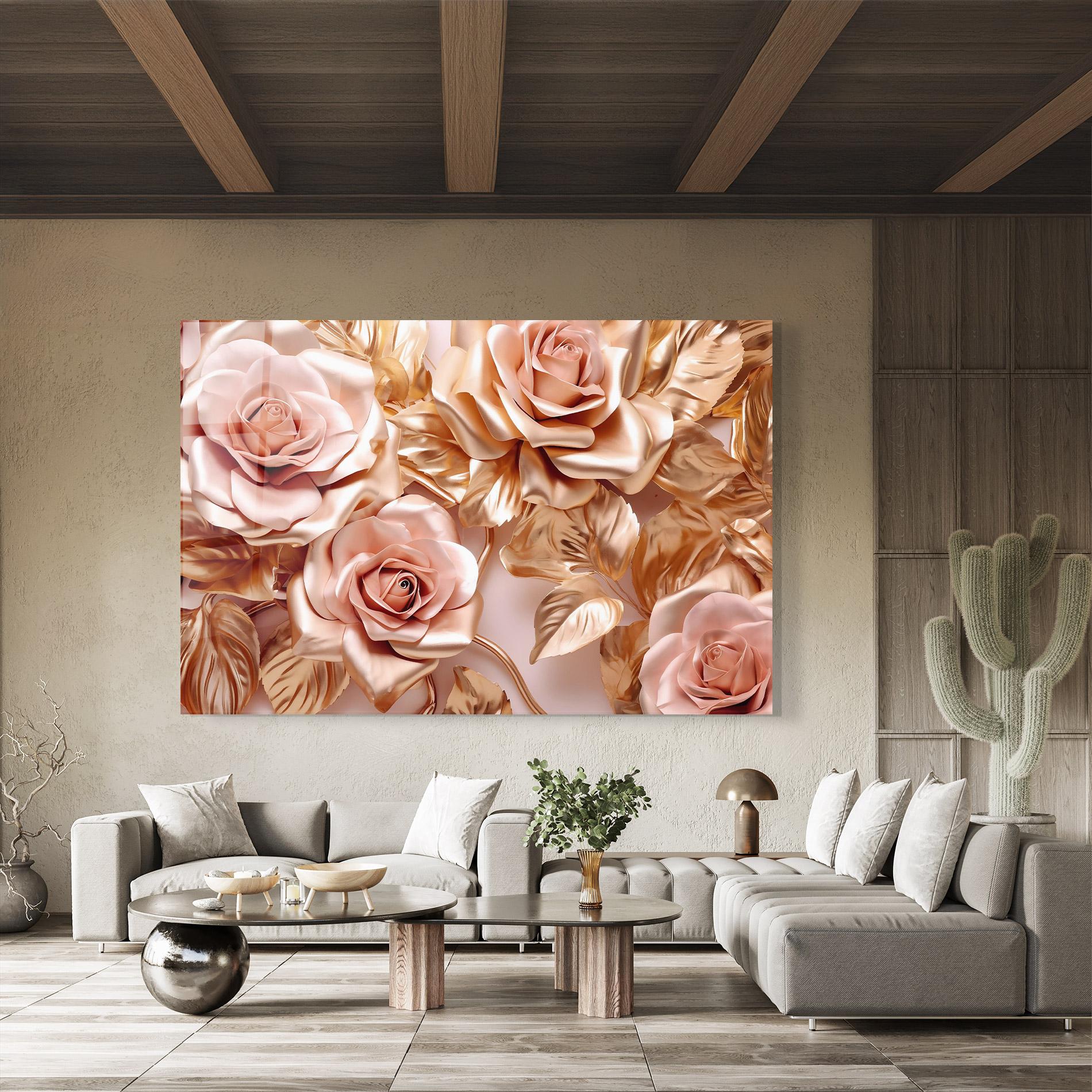 Glasbild Pink Golden Roses mockup 8