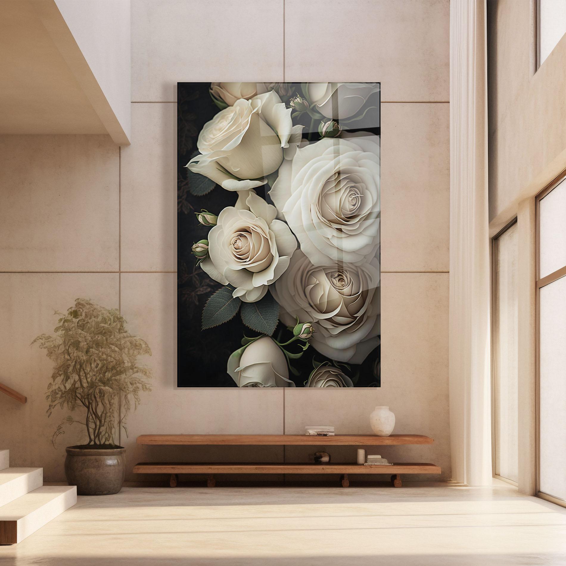 Glasbild Cream Roses Close Up mockup 8