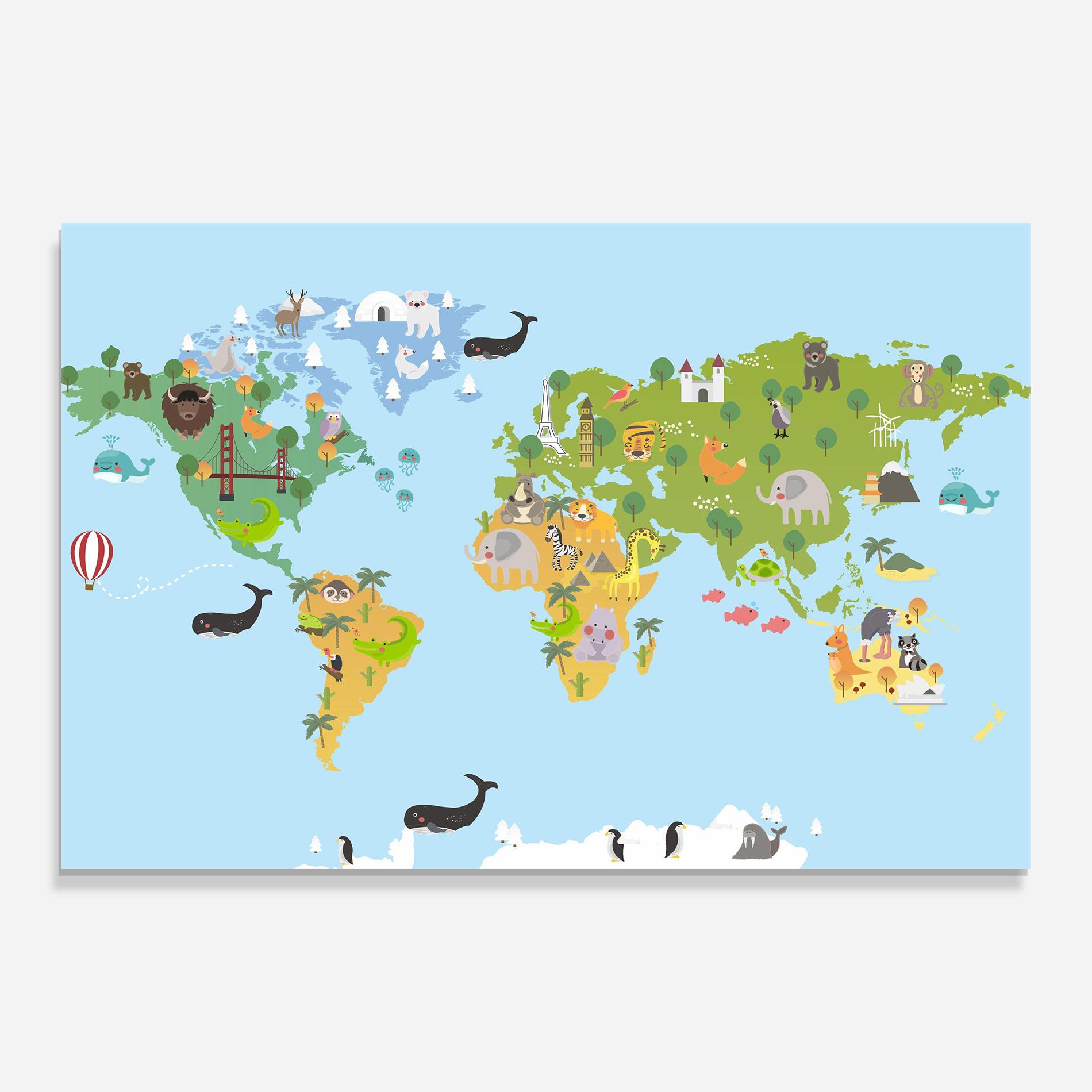 Glasbild Animals Cute Map mockup 0