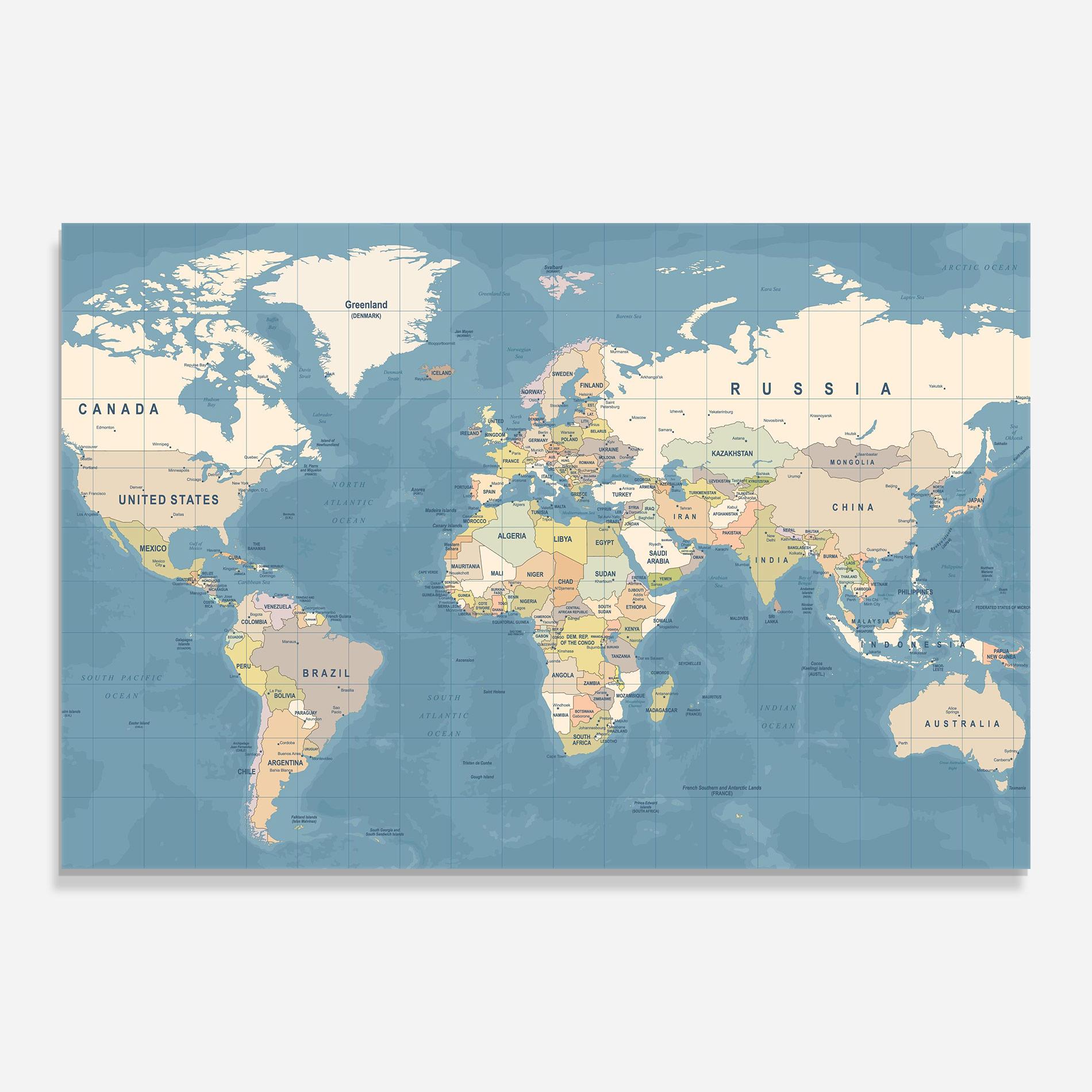 Glasbild Blue World Map mockup 0