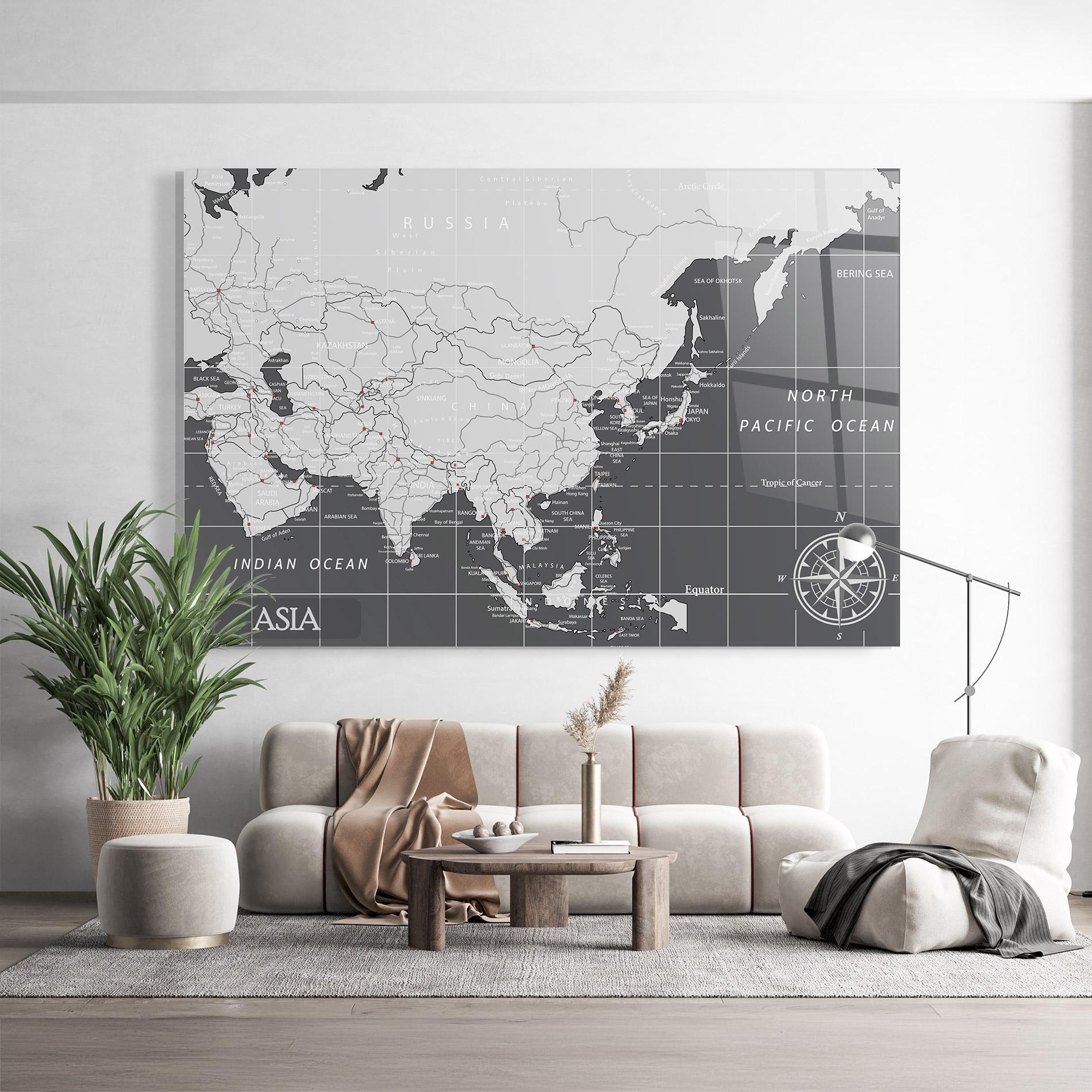 Glasbild Asia Minimal Map mockup 9