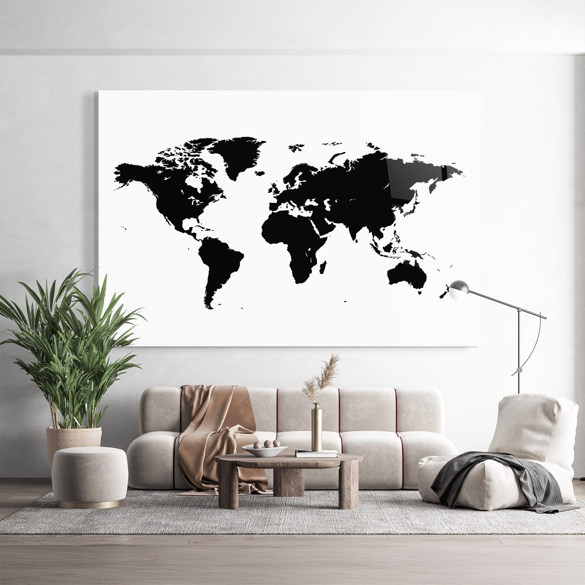Glasbild Black World Map mockup 9