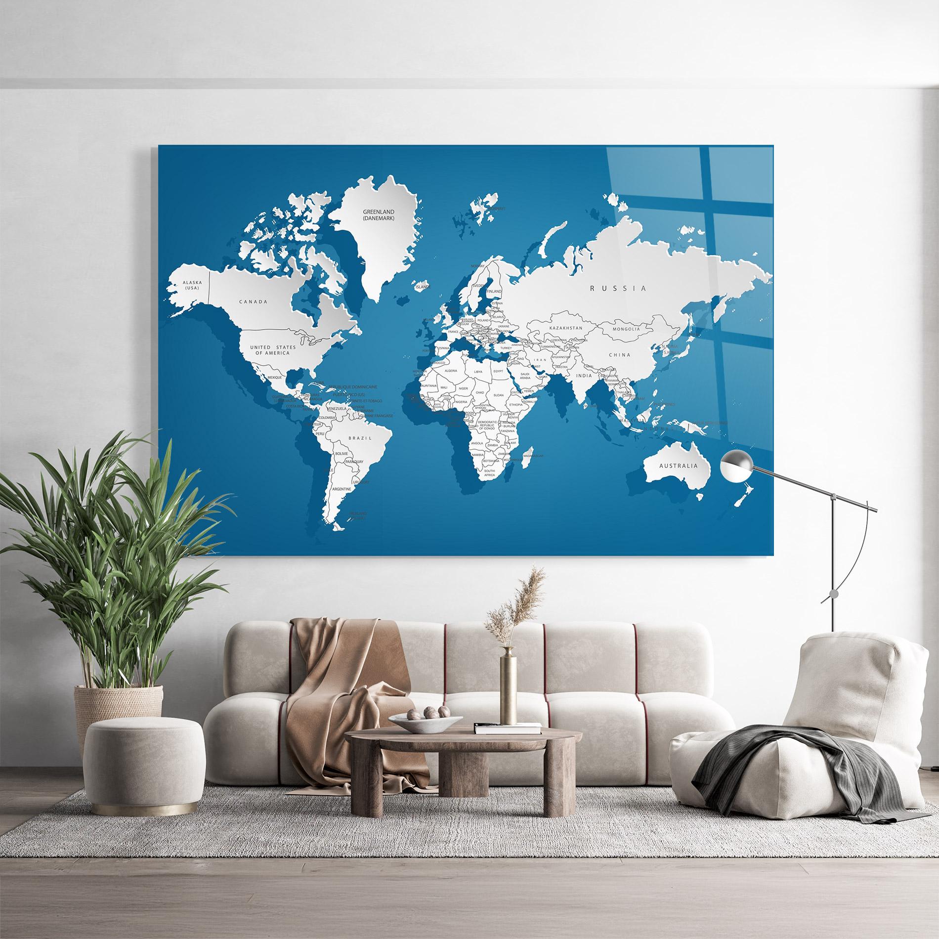 Glasbild Blue White Map mockup 9