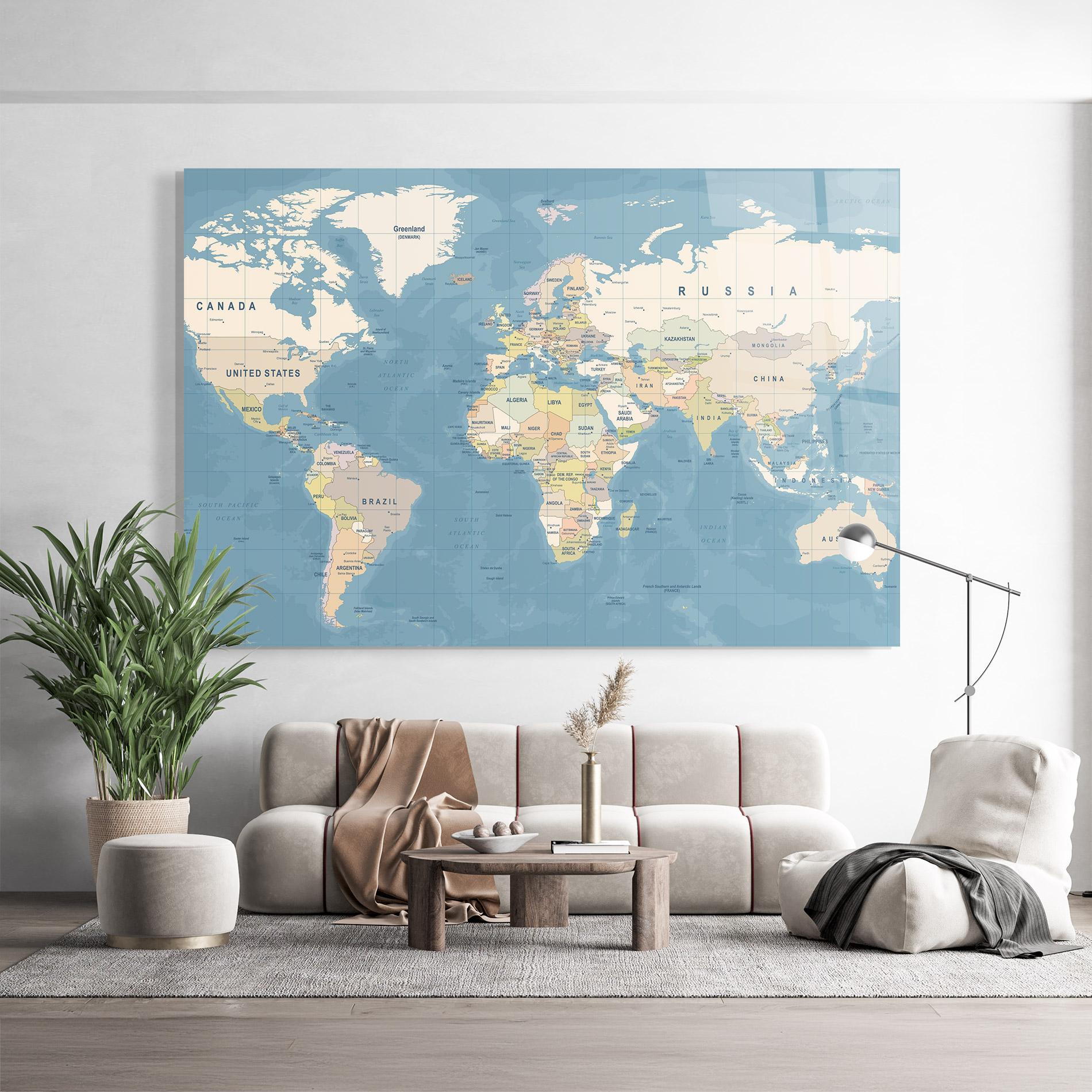 Glasbild Blue World Map mockup 9