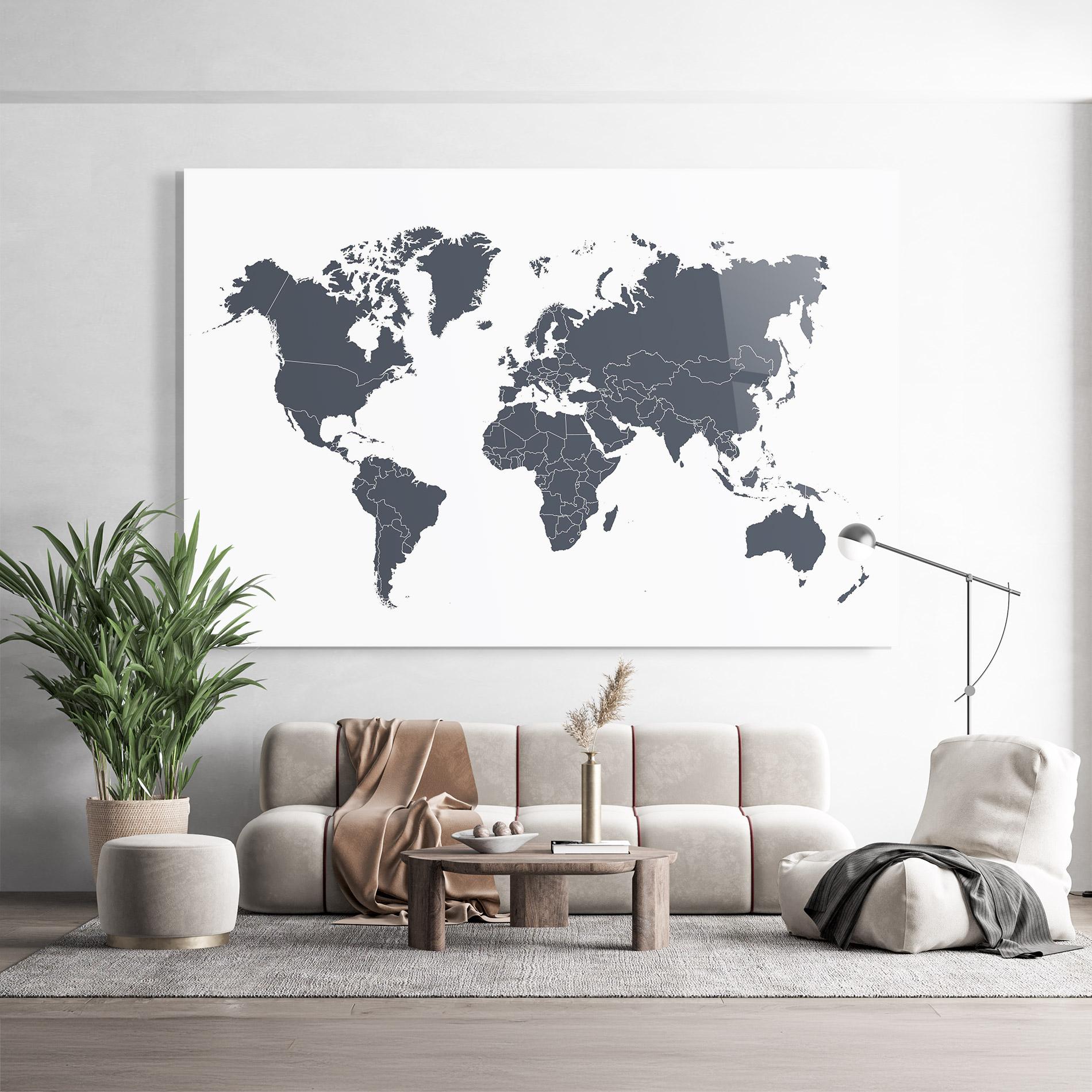 Glasbild World Grey Map mockup 9