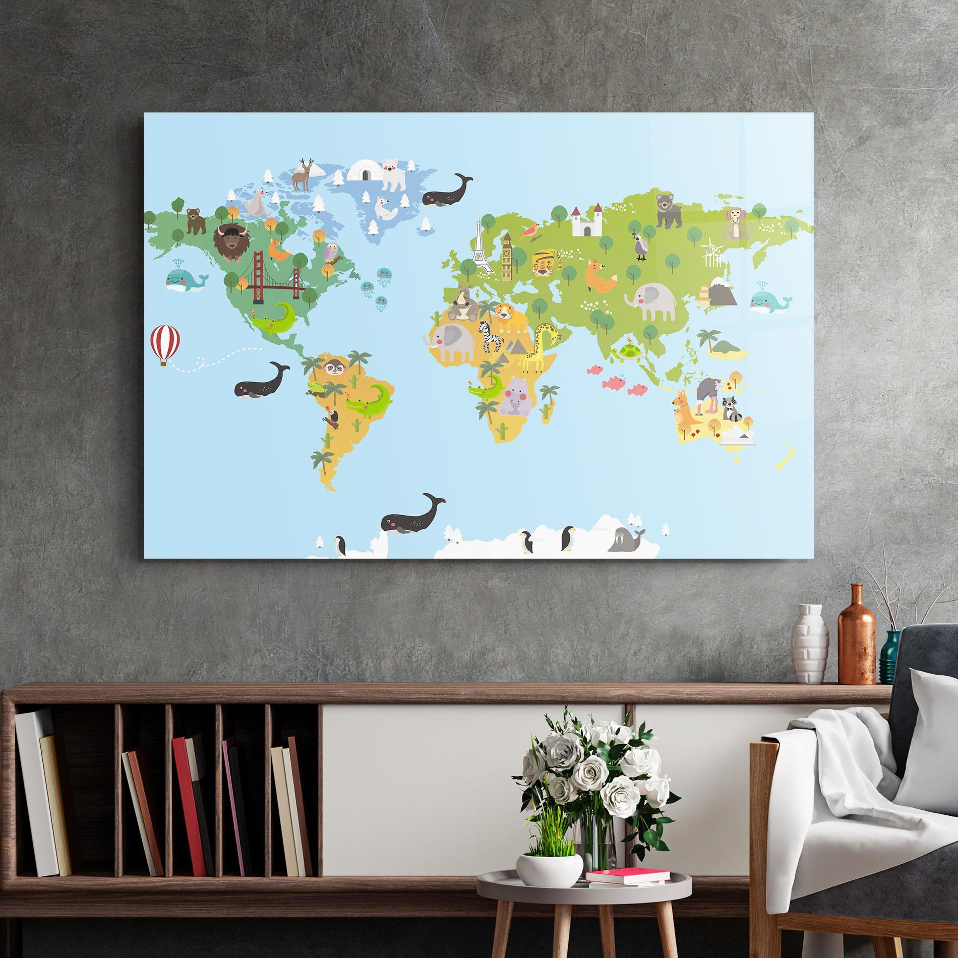 Glasbild Animals Cute Map mockup 2