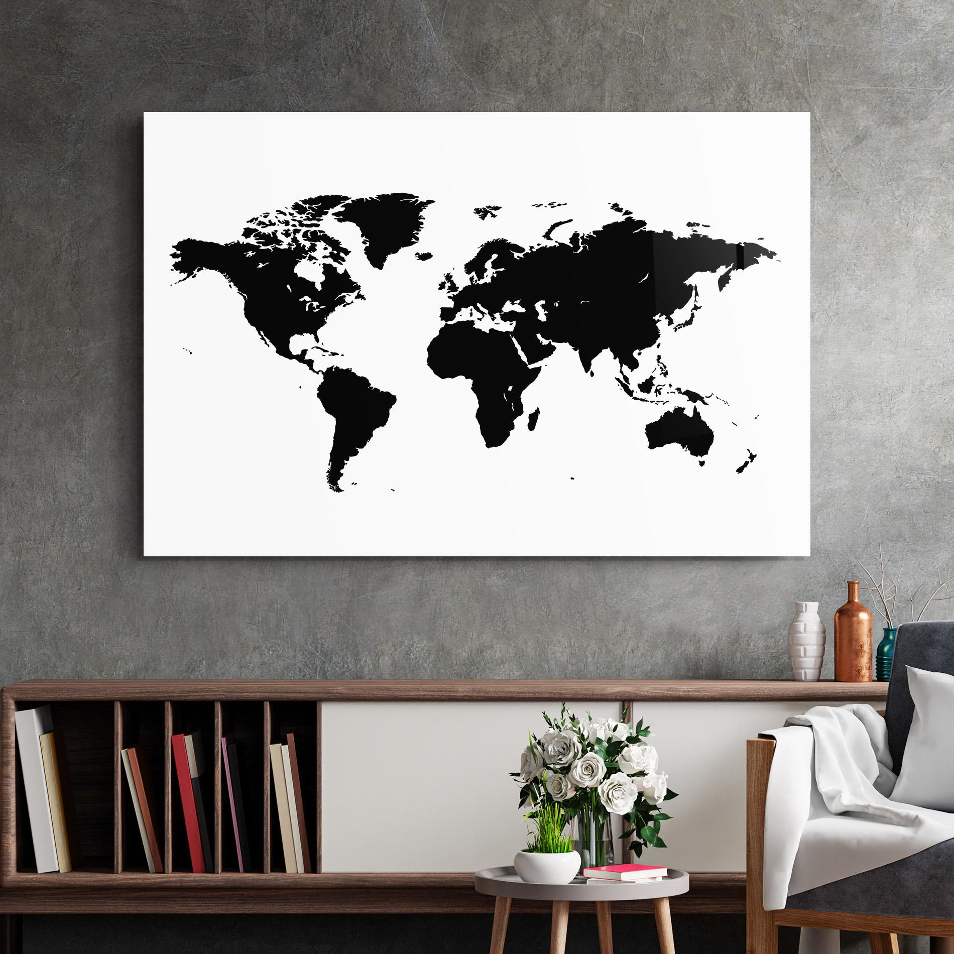 Glasbild Black World Map mockup 2