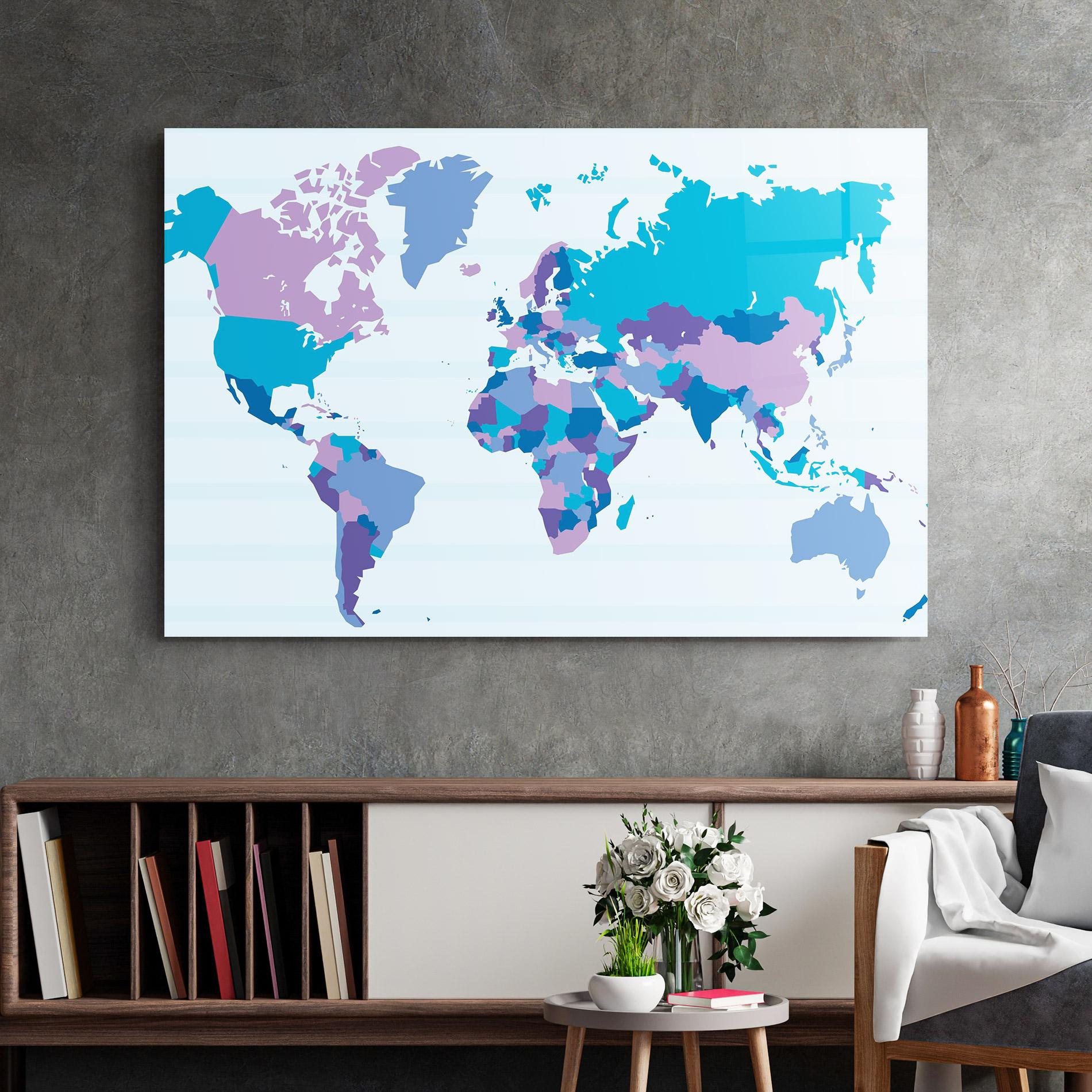 Glasbild Blue Purple Map mockup 2