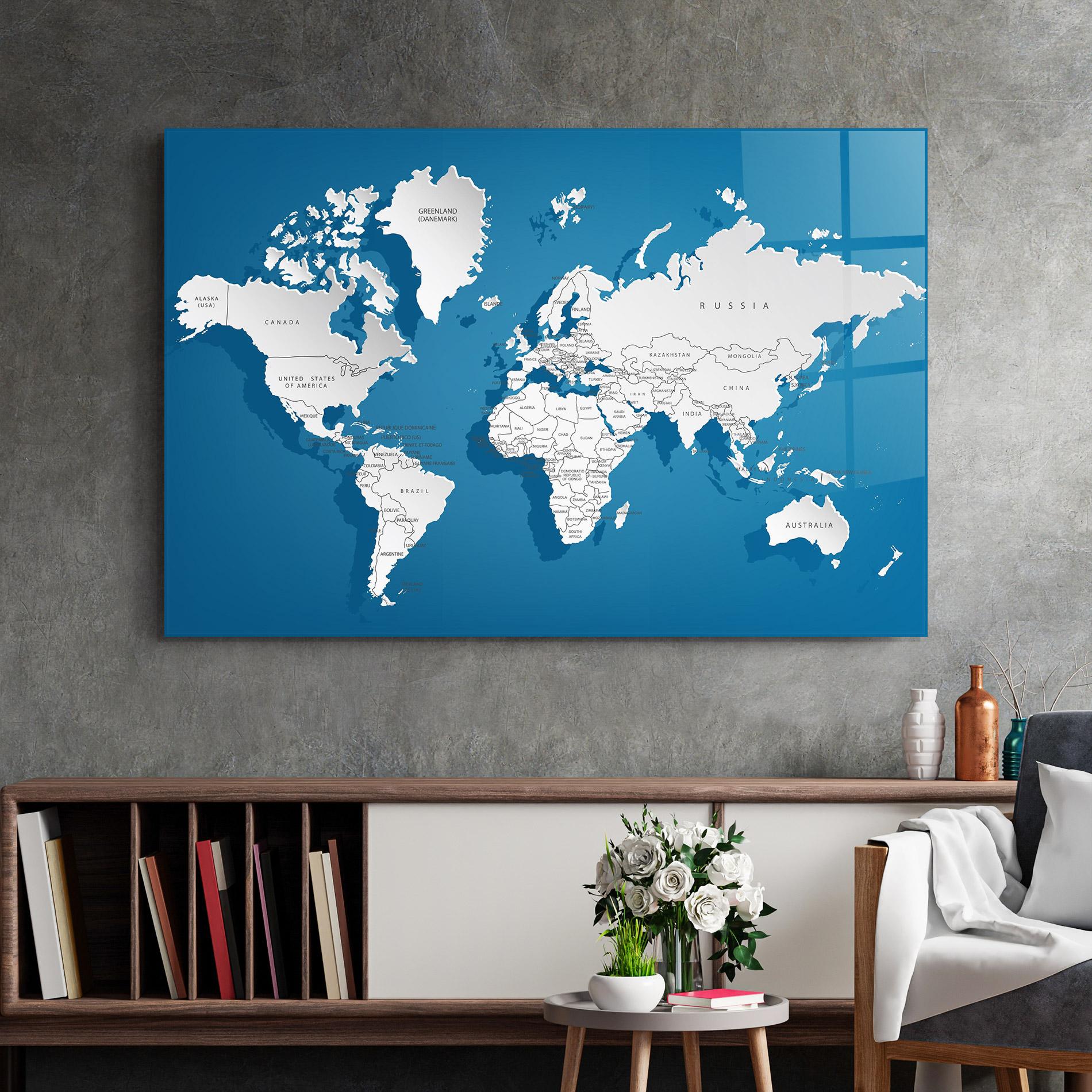 Glasbild Blue White Map mockup 2