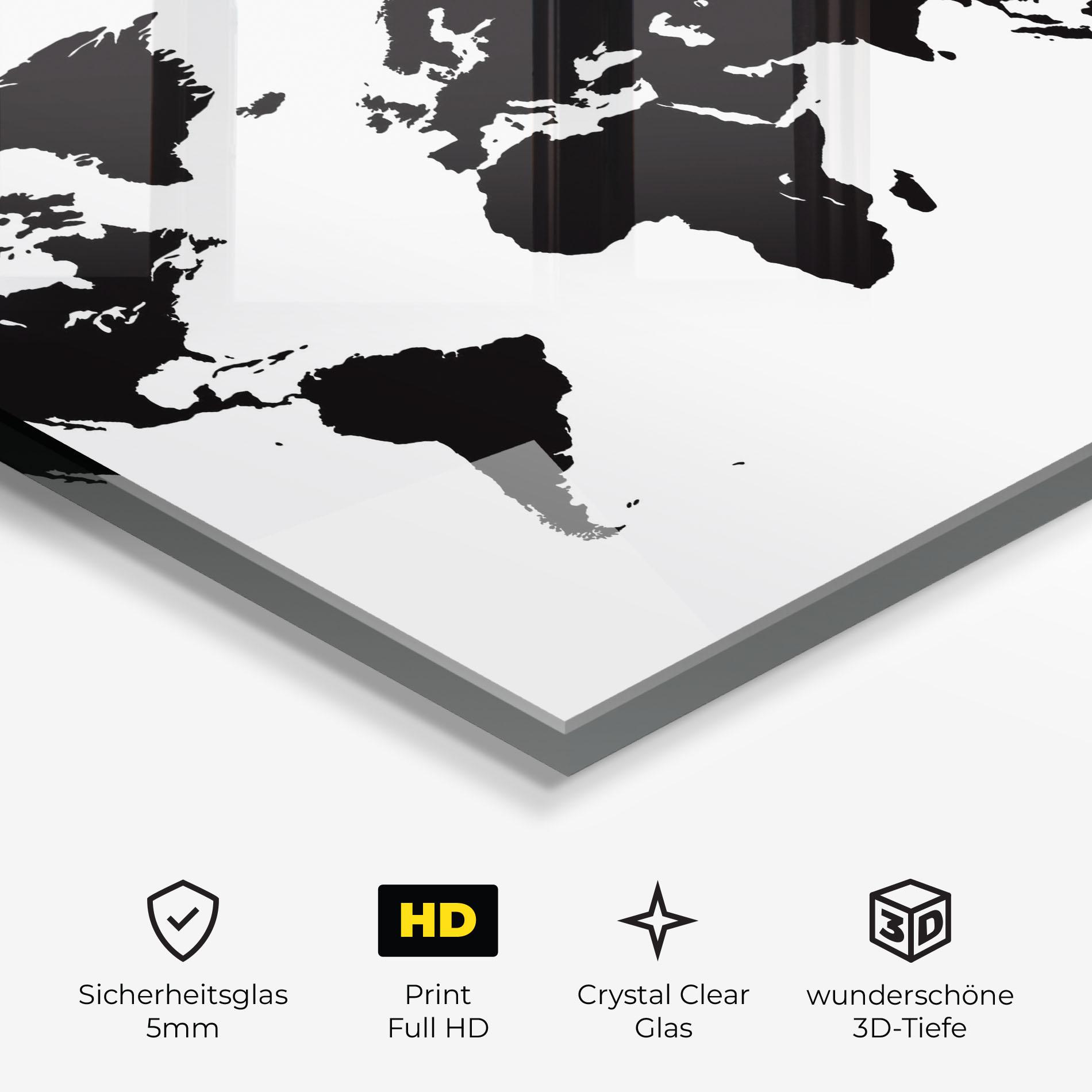 Glasbild Black World Map mockup 3