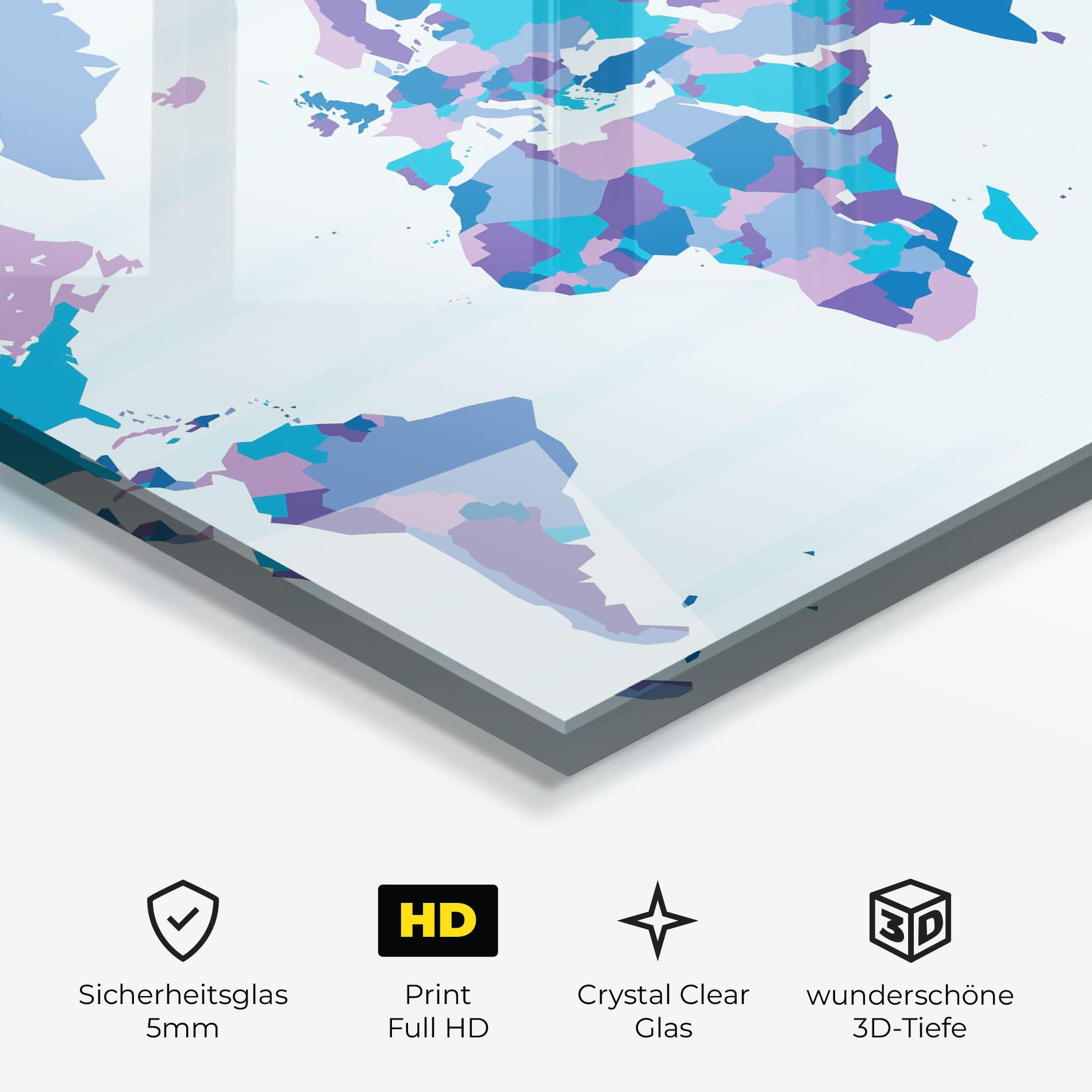 Glasbild Blue Purple Map mockup 3