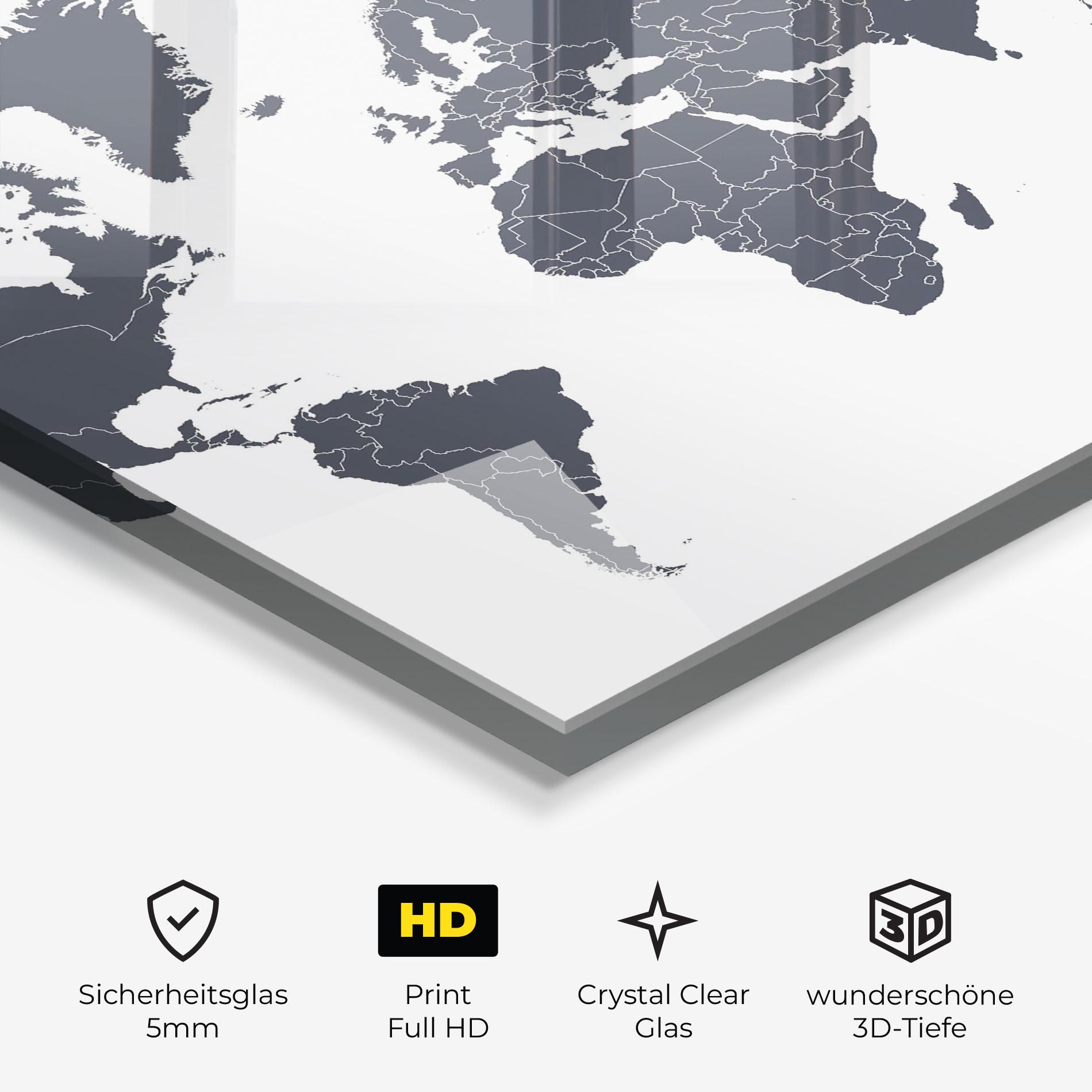 Glasbild World Grey Map mockup 3