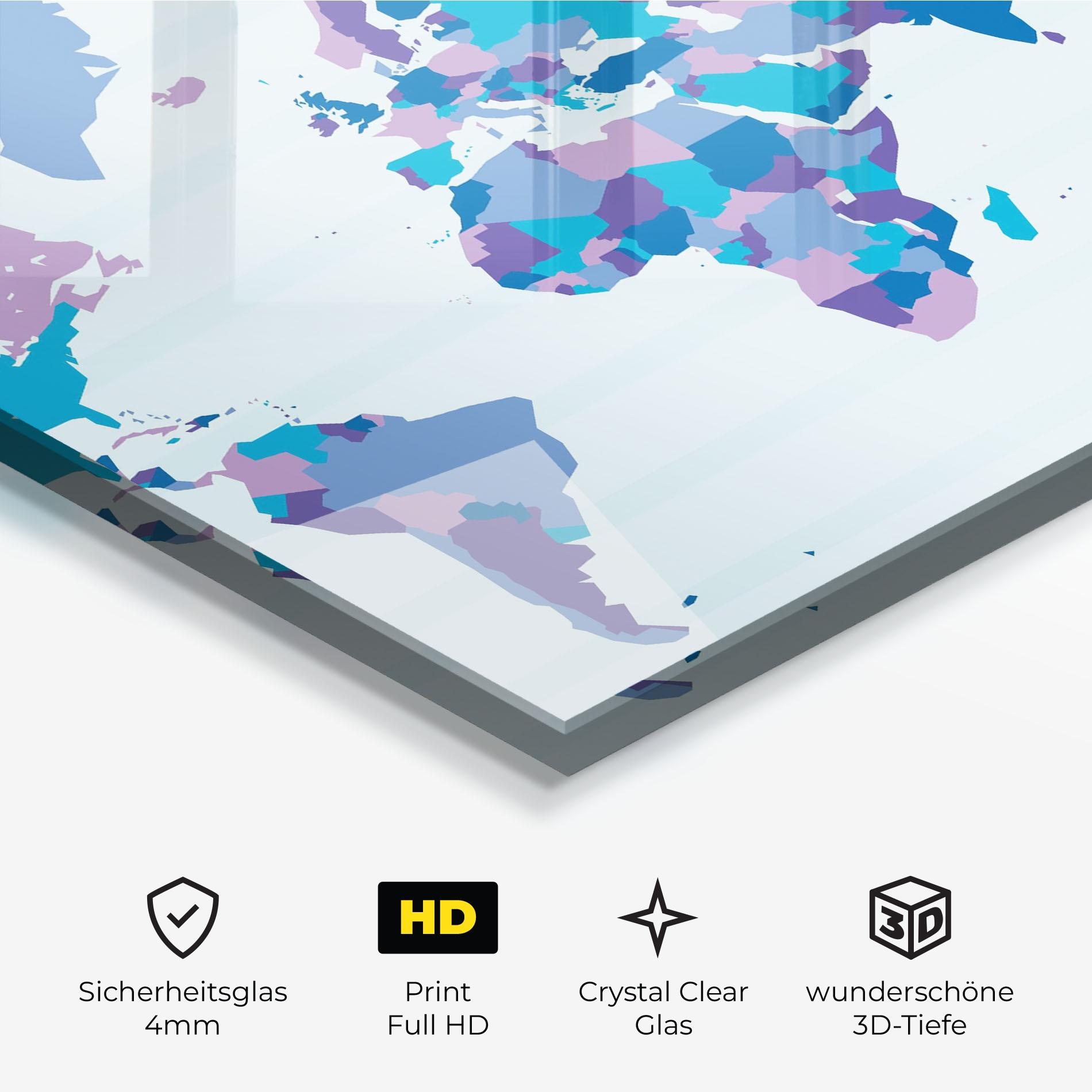 Glasbild Blue Purple Map mockup 3