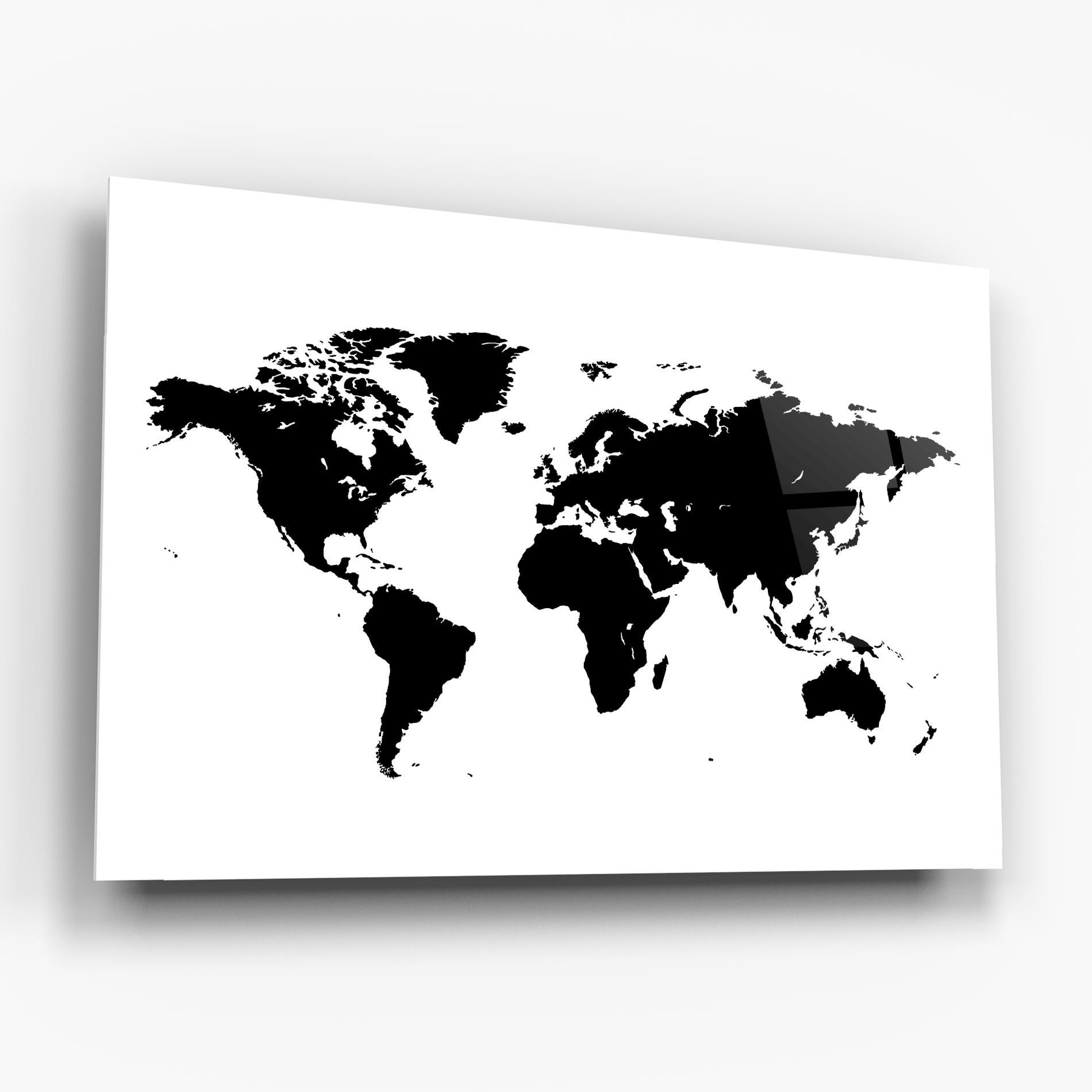 Glasbild Black World Map mockup 6