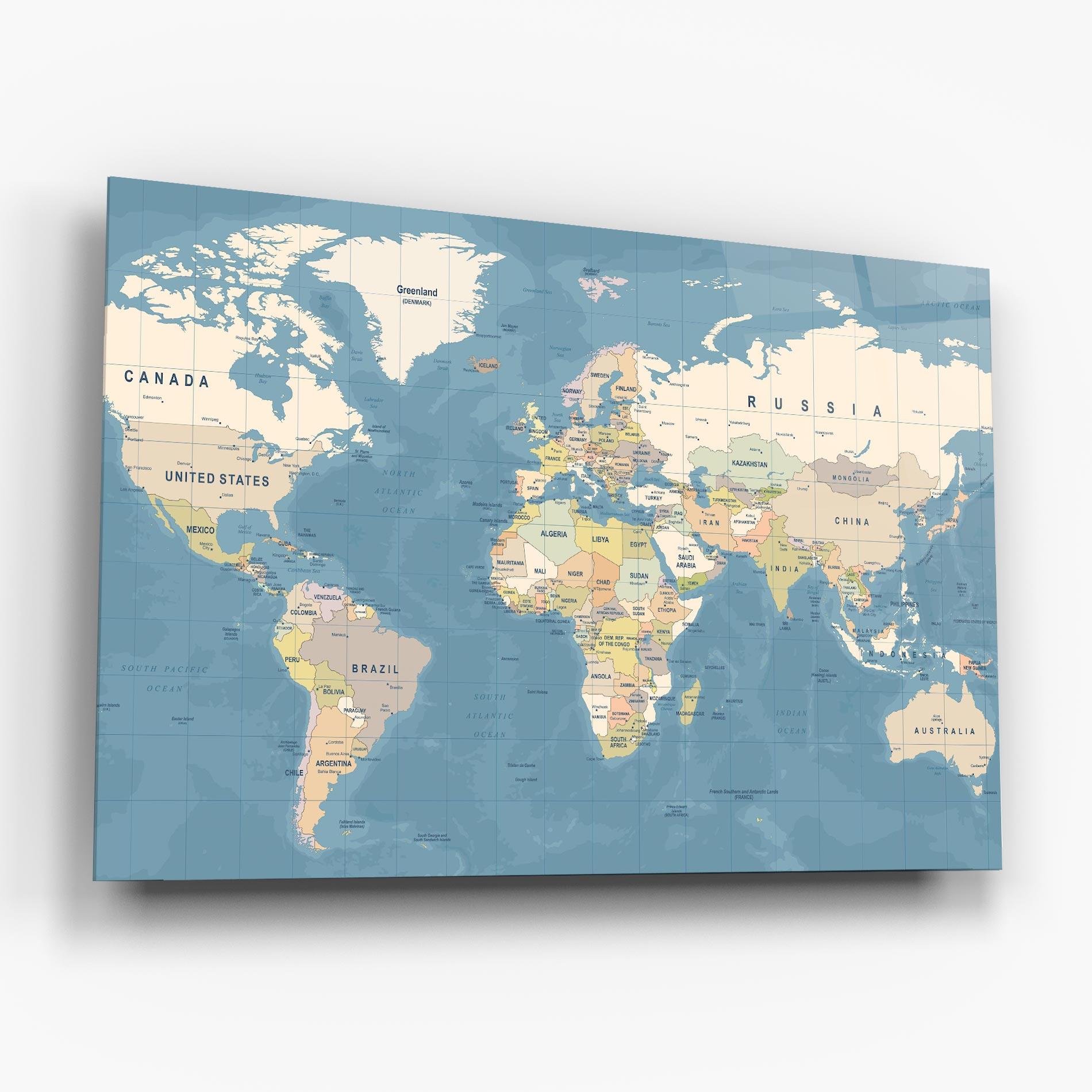 Glasbild Blue World Map mockup 6