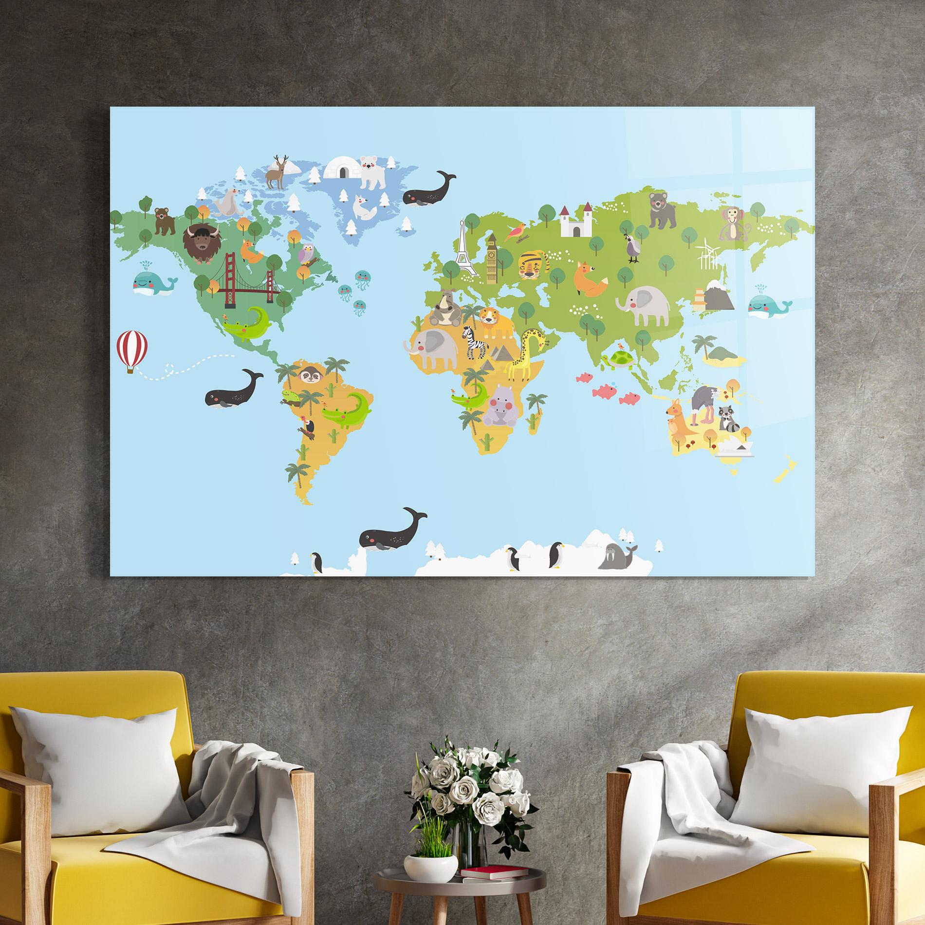 Glasbild Animals Cute Map mockup 4