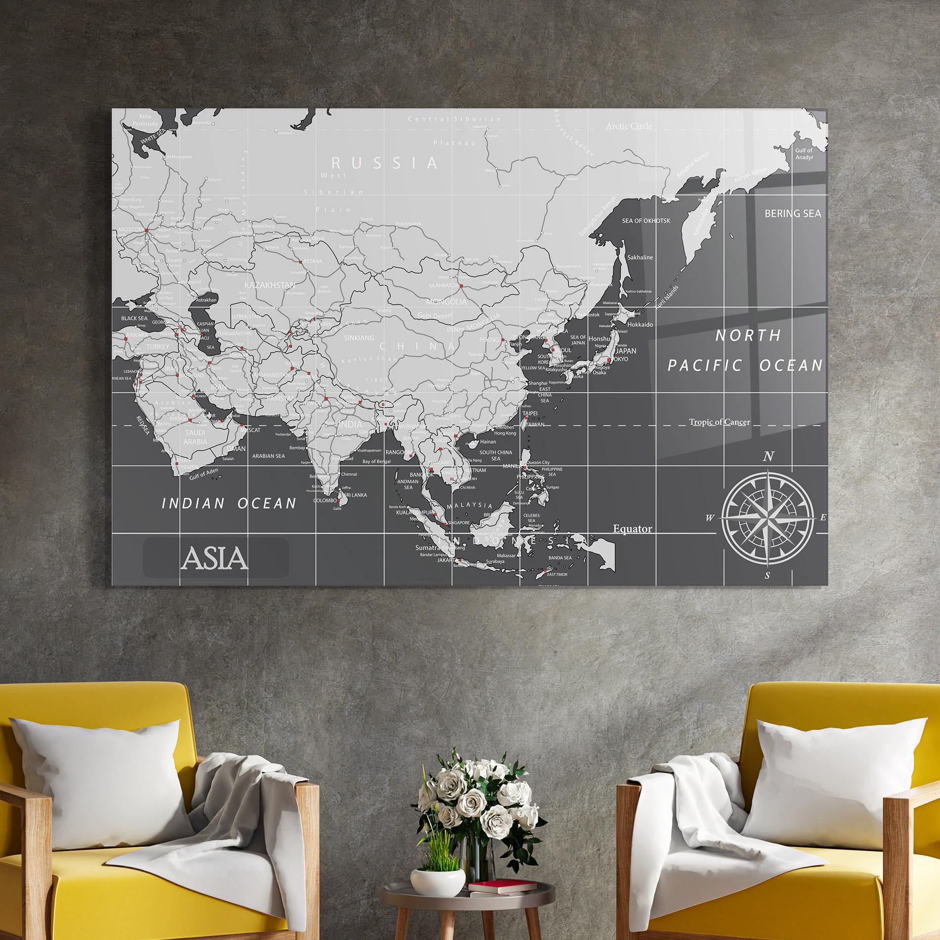 Glasbild Asia Minimal Map mockup 4