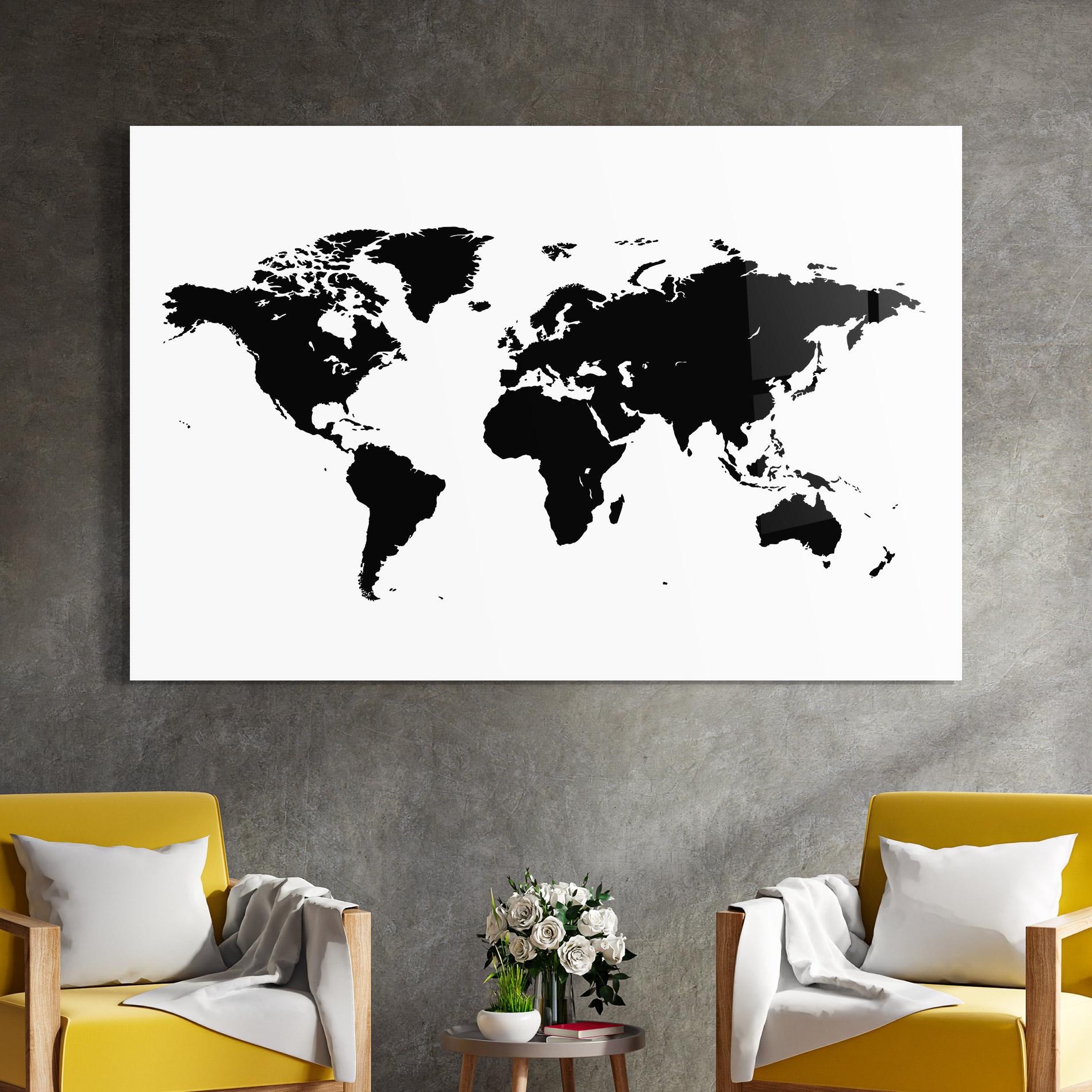 Glasbild Black World Map mockup 4
