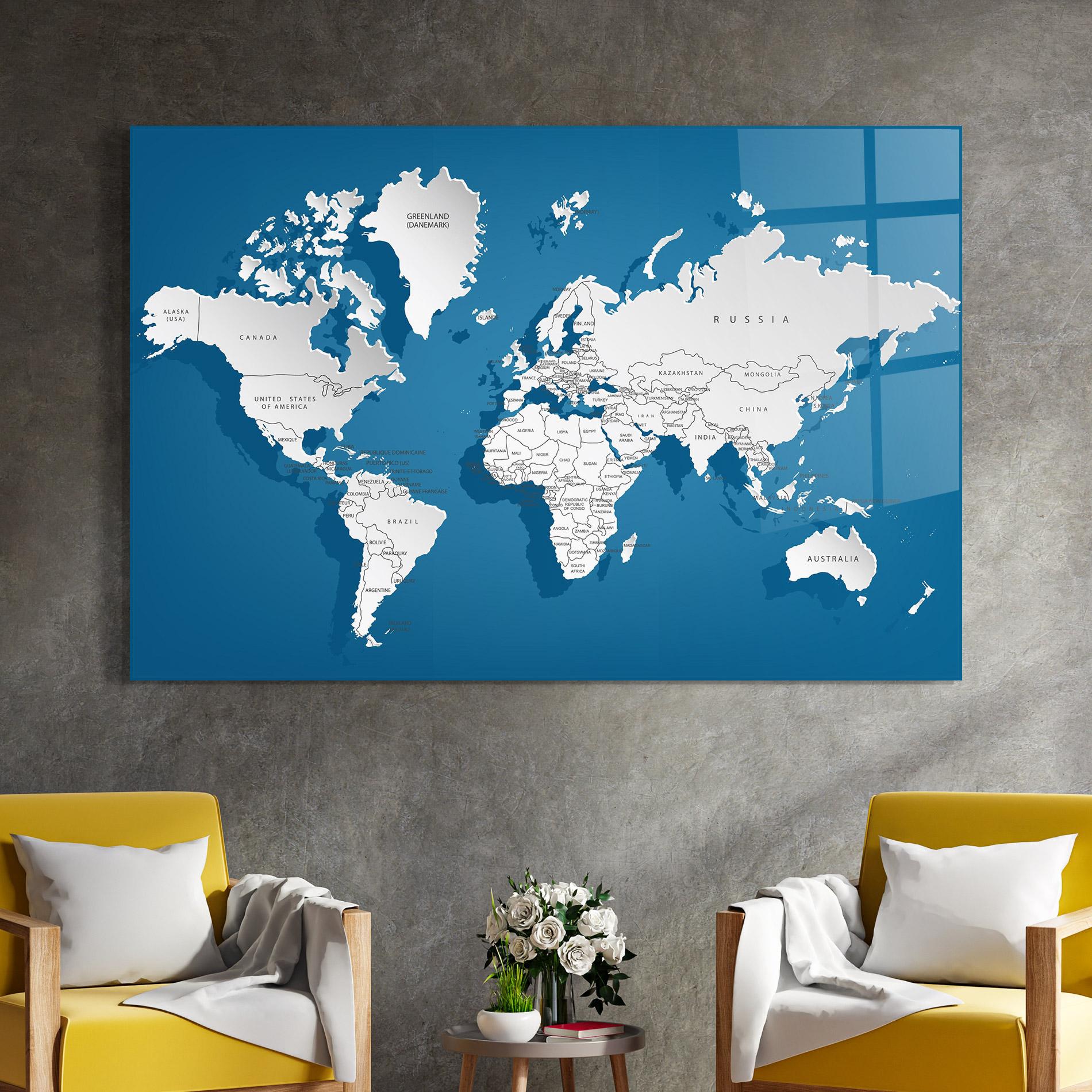 Glasbild Blue White Map mockup 4