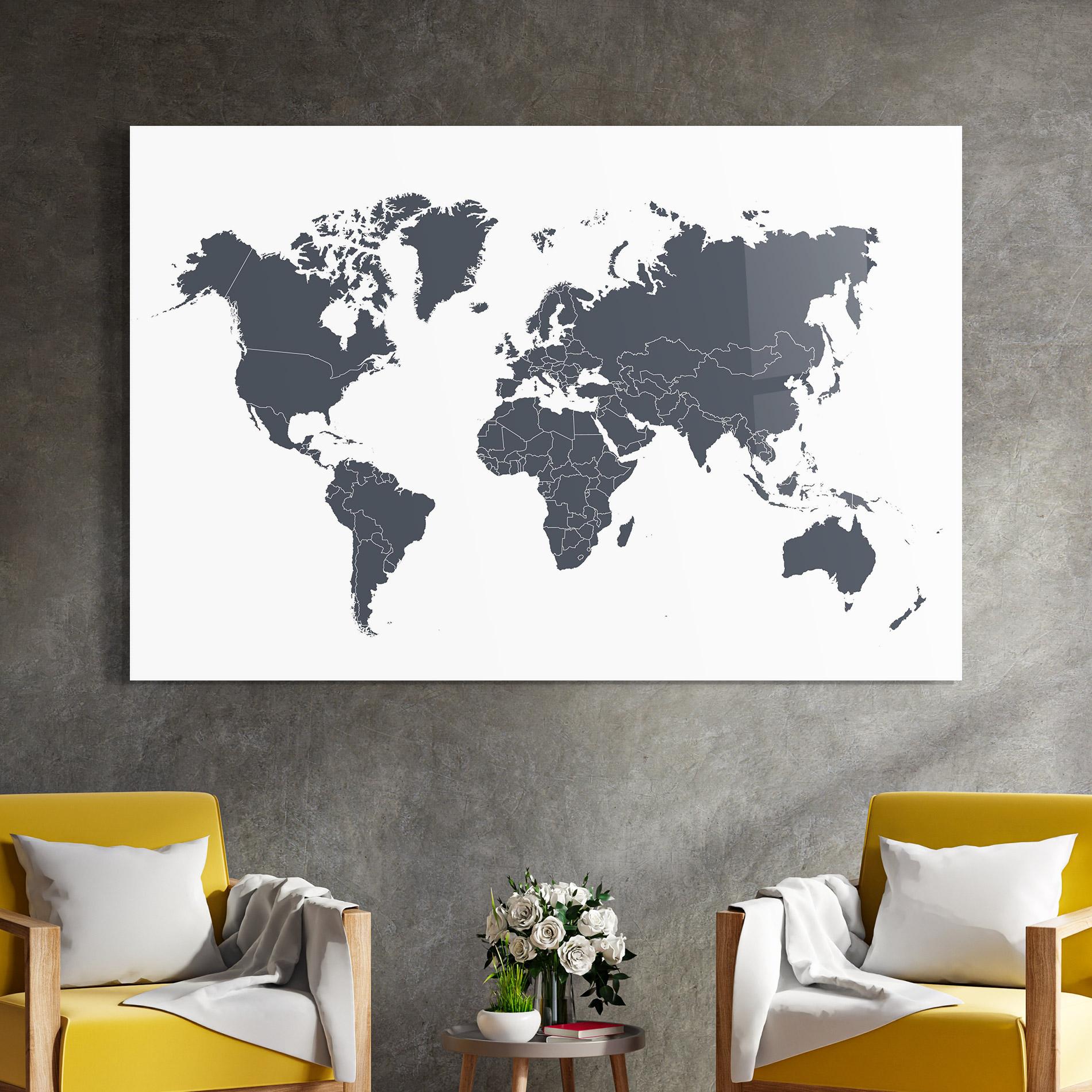 Glasbild World Grey Map mockup 4