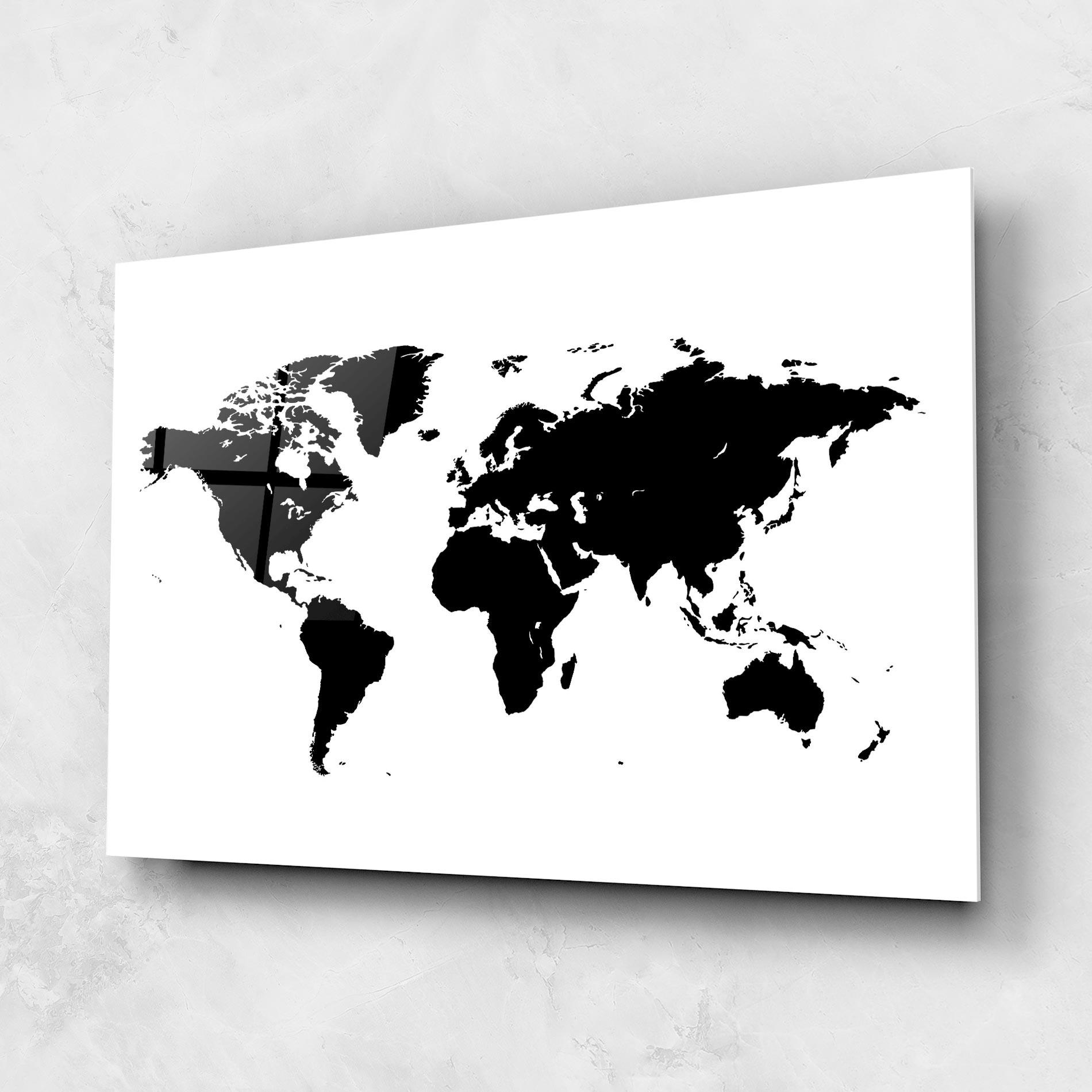 Glasbild Black World Map mockup 1