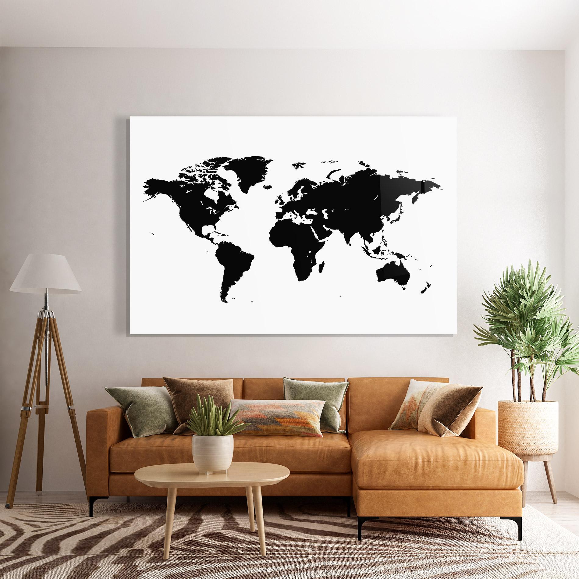 Glasbild Black World Map mockup 7