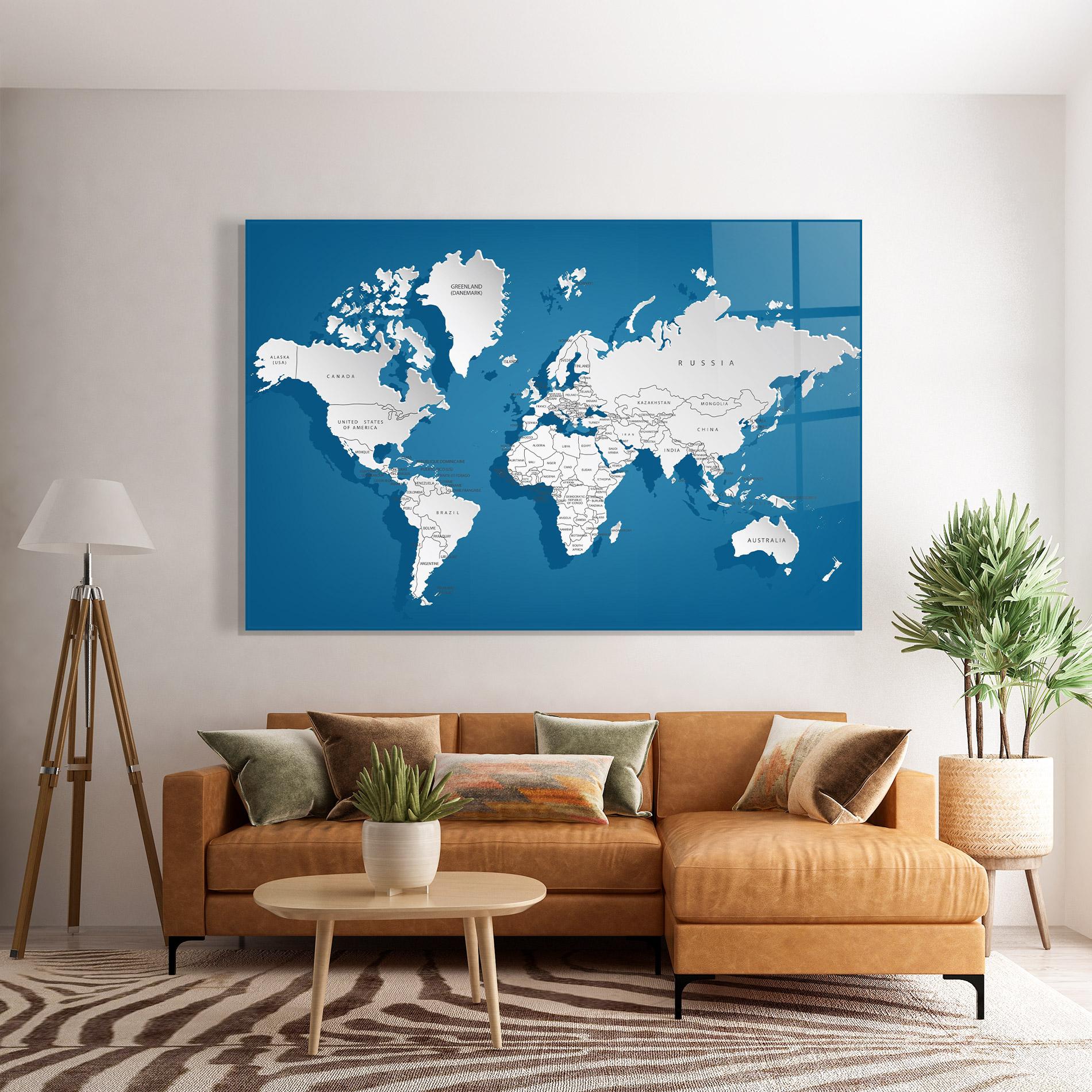Glasbild Blue White Map mockup 7