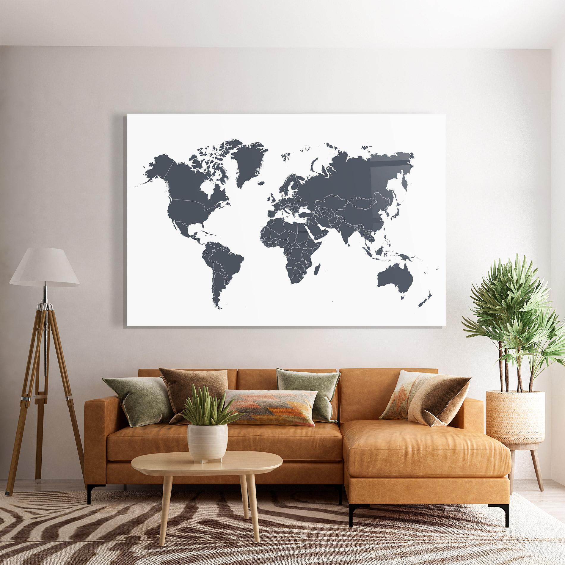 Glasbild World Grey Map mockup 7
