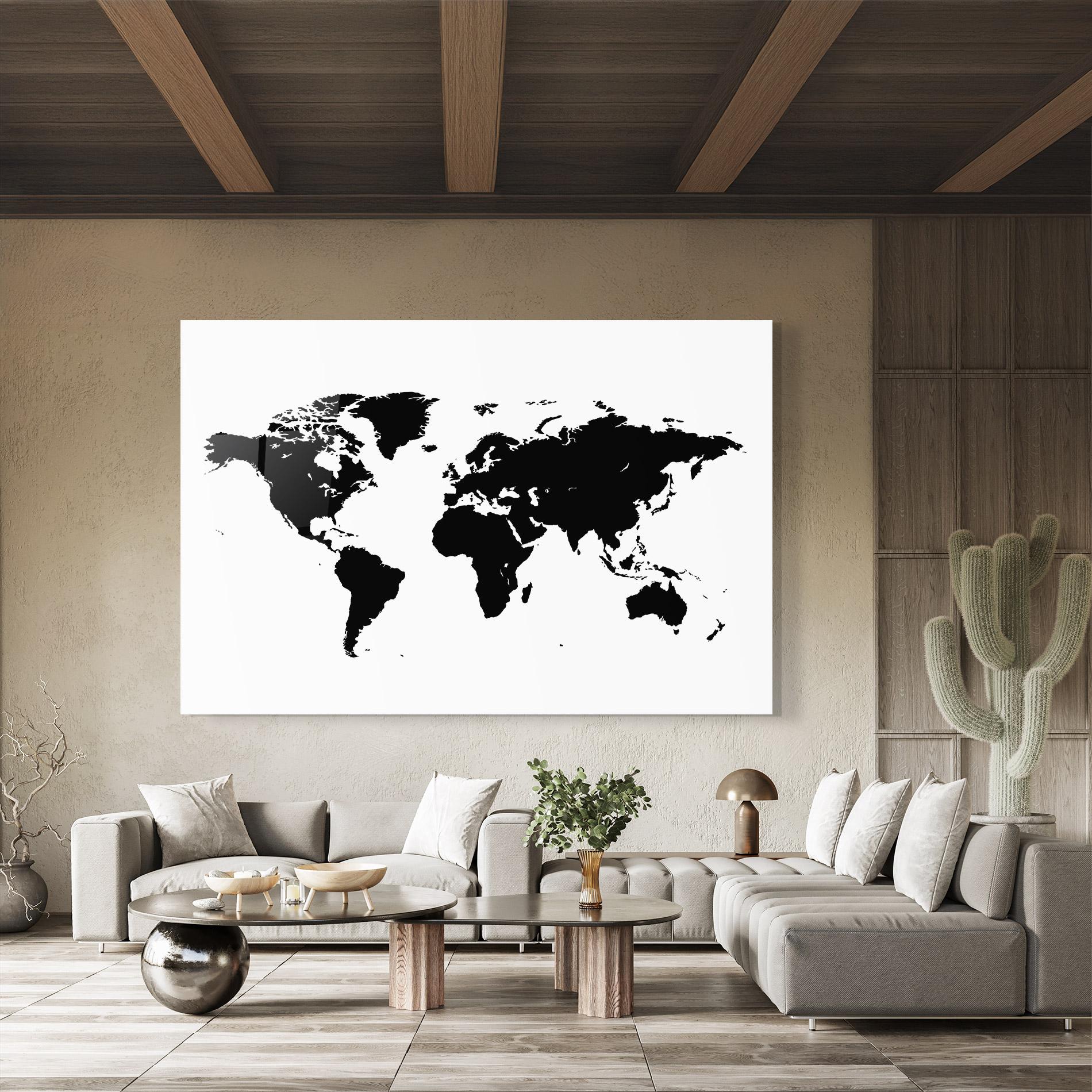Glasbild Black World Map mockup 8