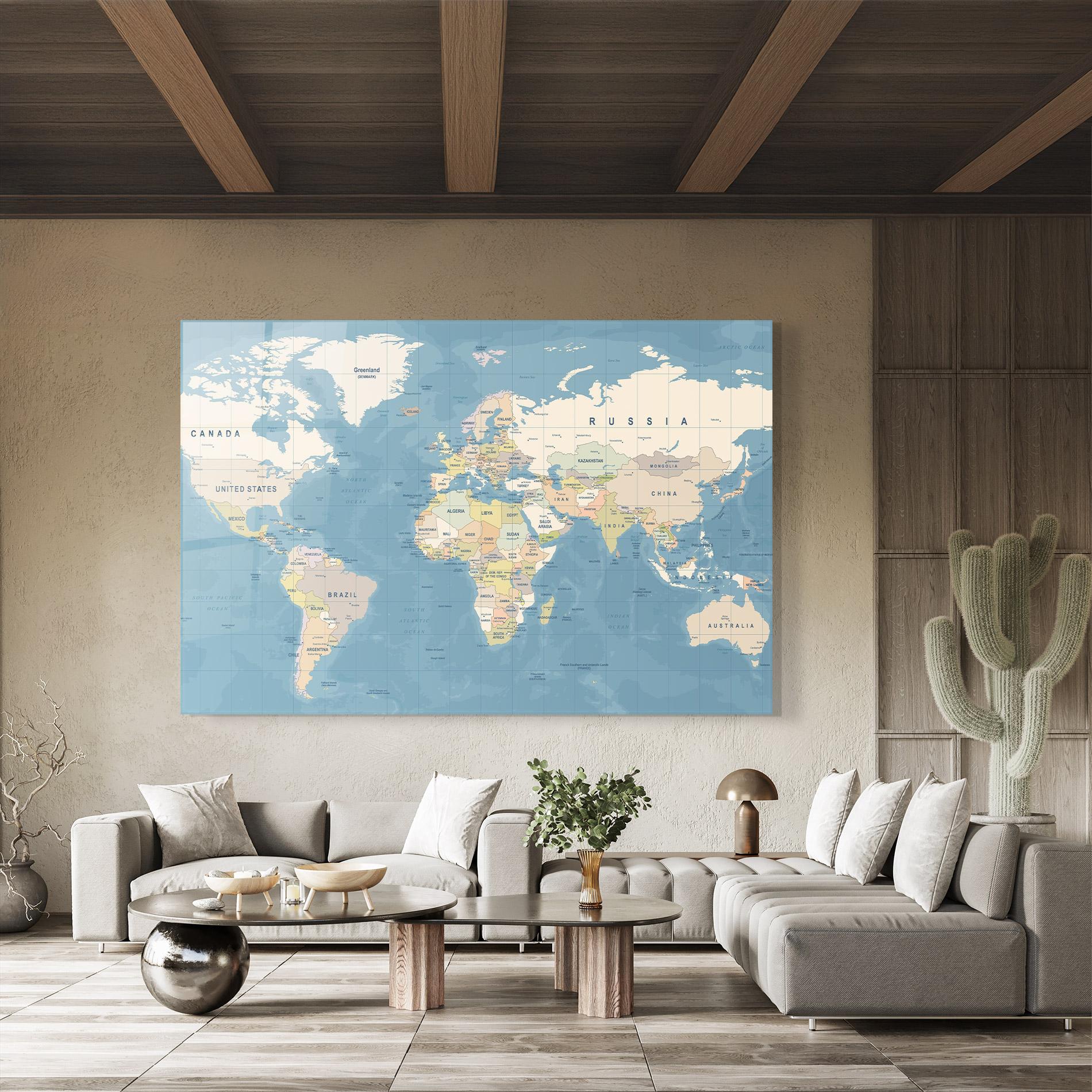 Glasbild Blue World Map mockup 8