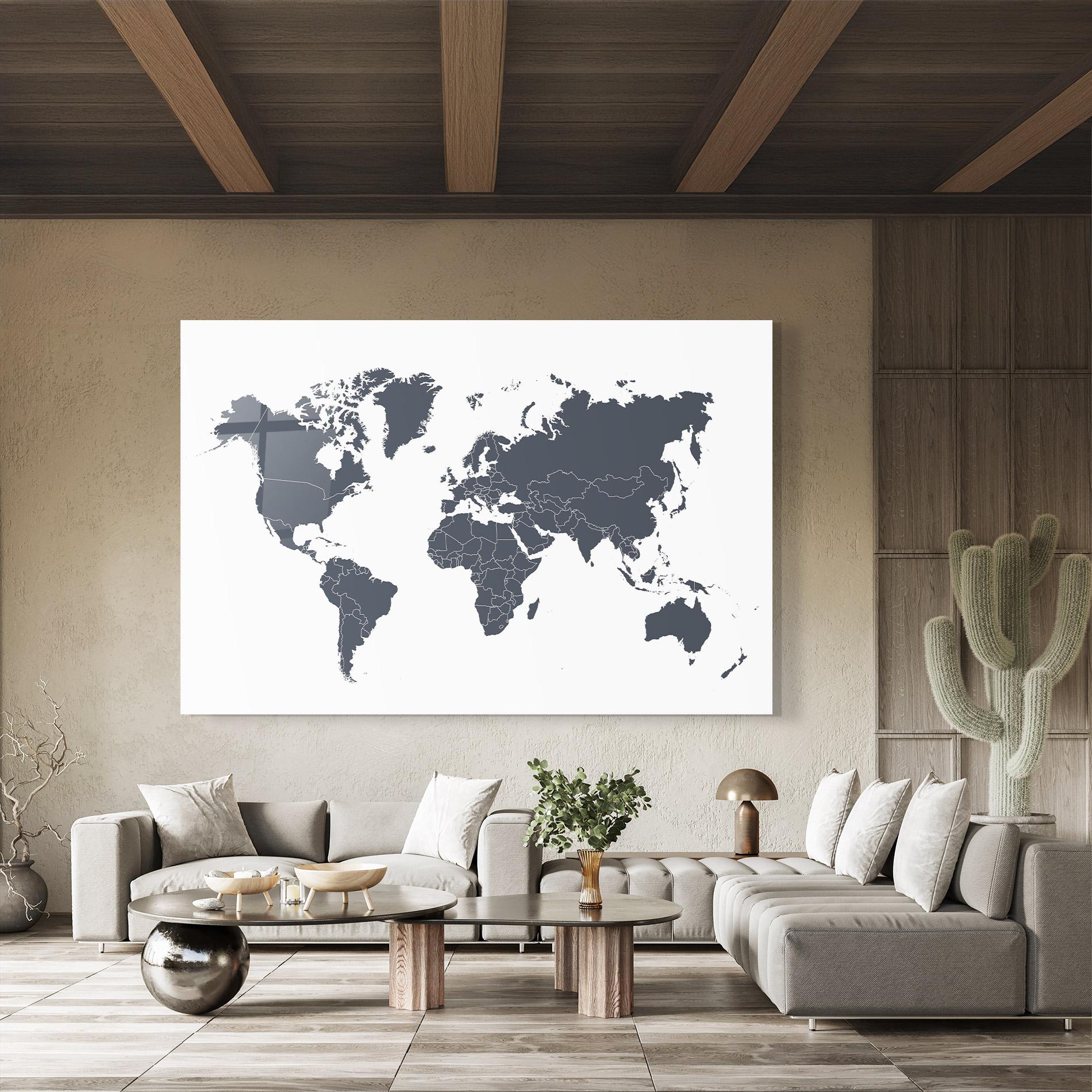 Glasbild World Grey Map mockup 8