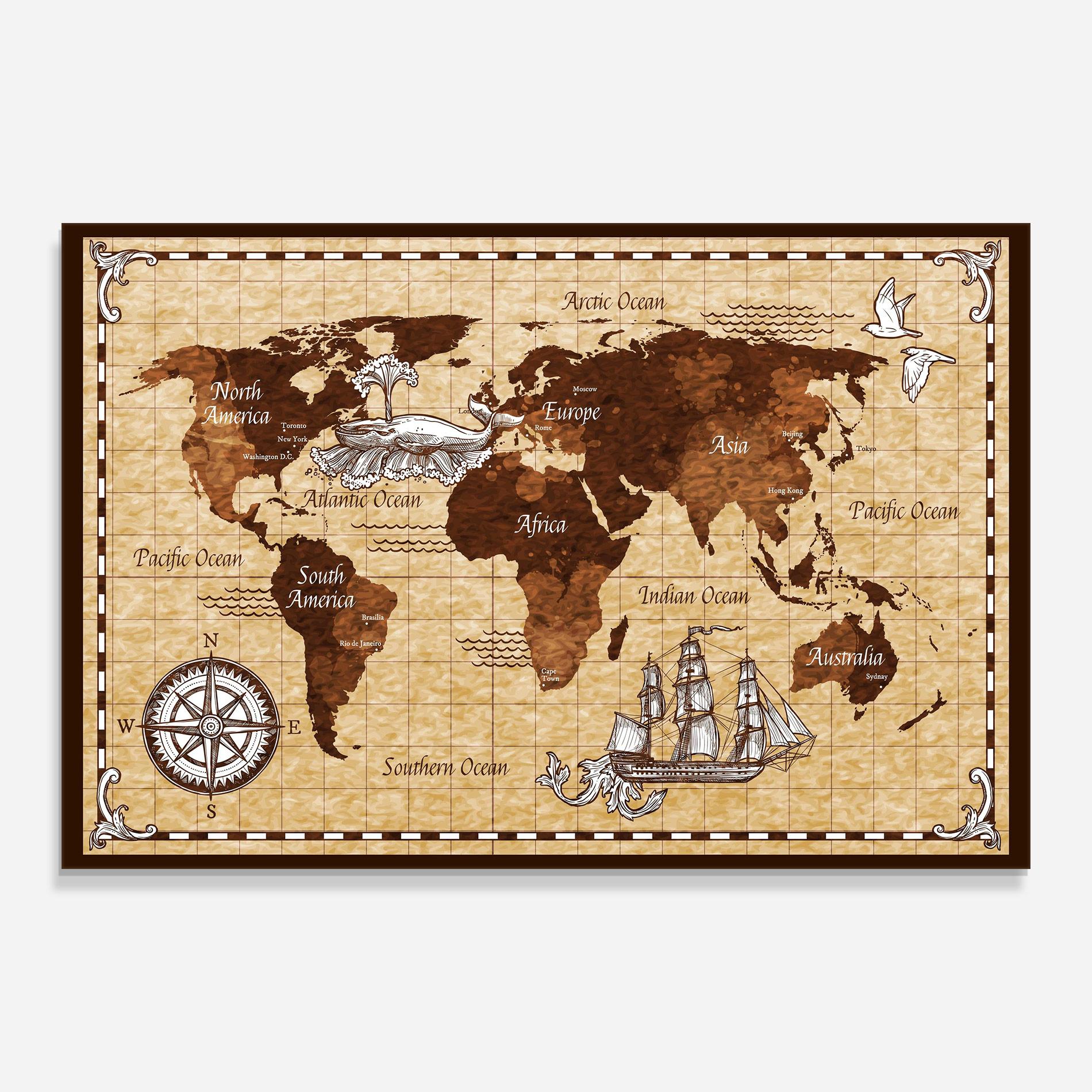Glasbild Brown Old Map mockup 0