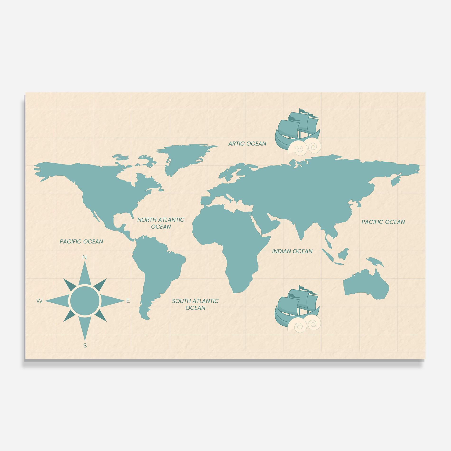 Glasbild Cream Blue Map mockup 0