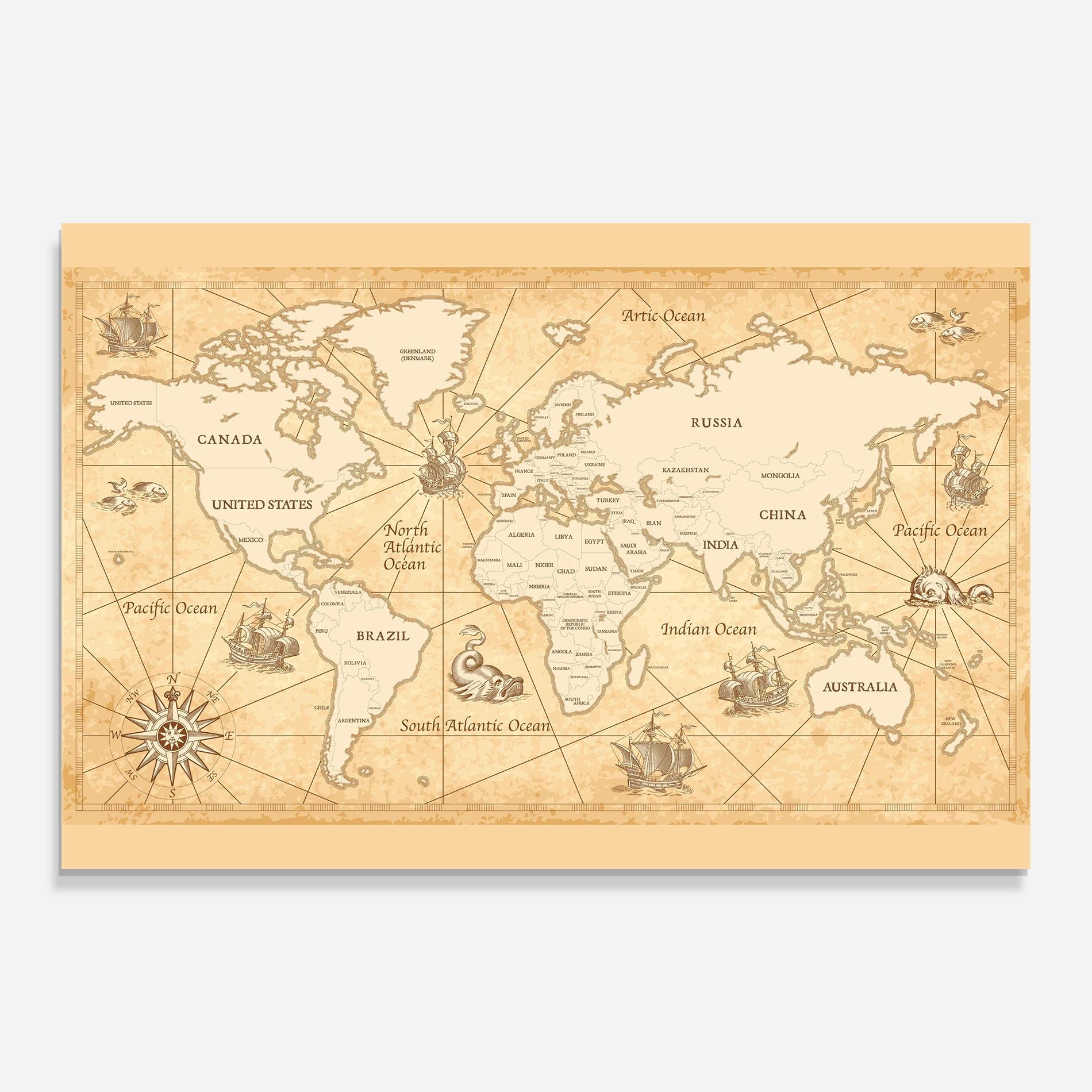 Glasbild Cream Old Map mockup 0