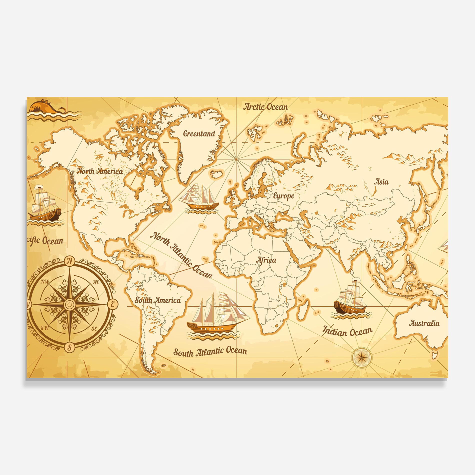 Glasbild Gold Old Map mockup 0