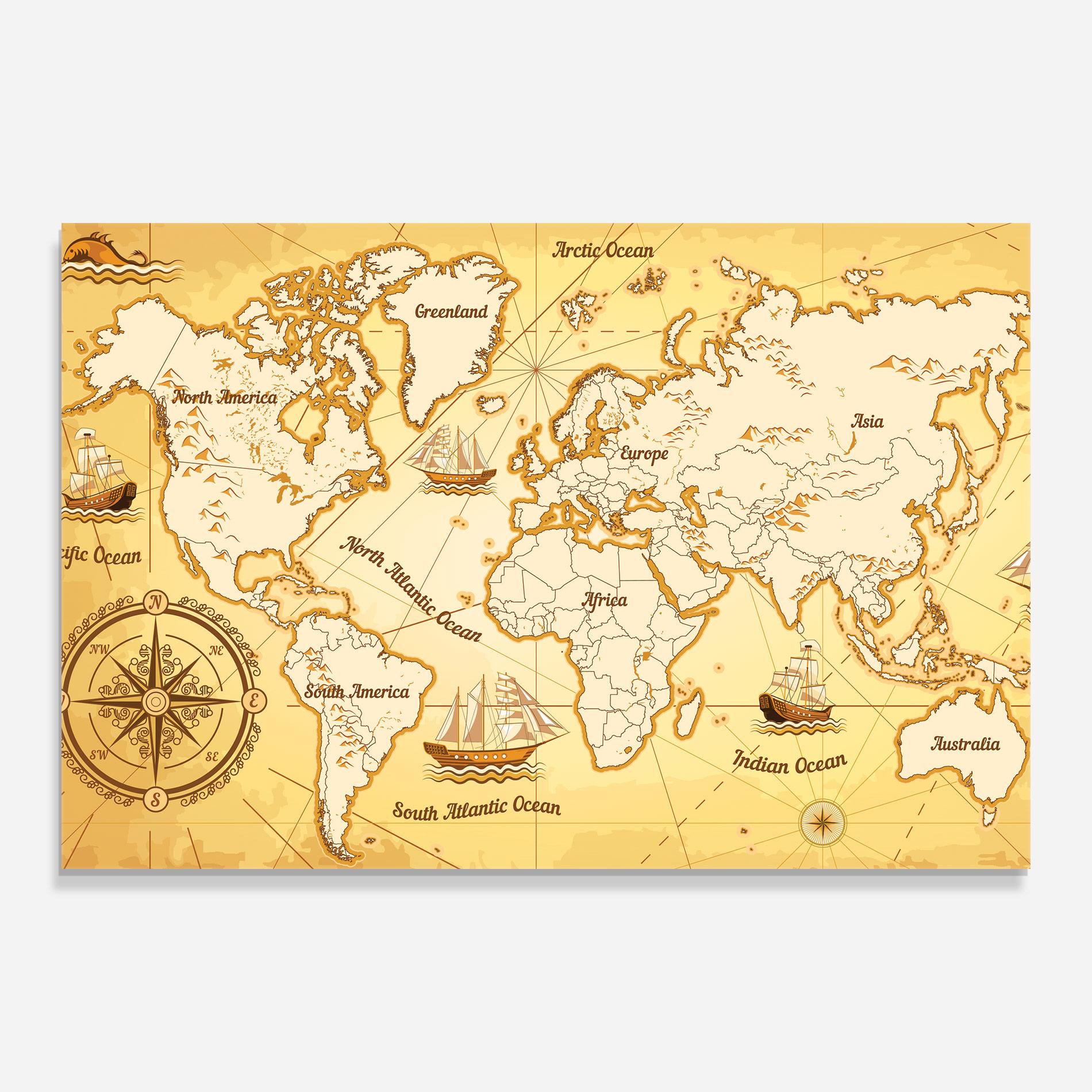 Glasbild Gold Vintage Map mockup 0