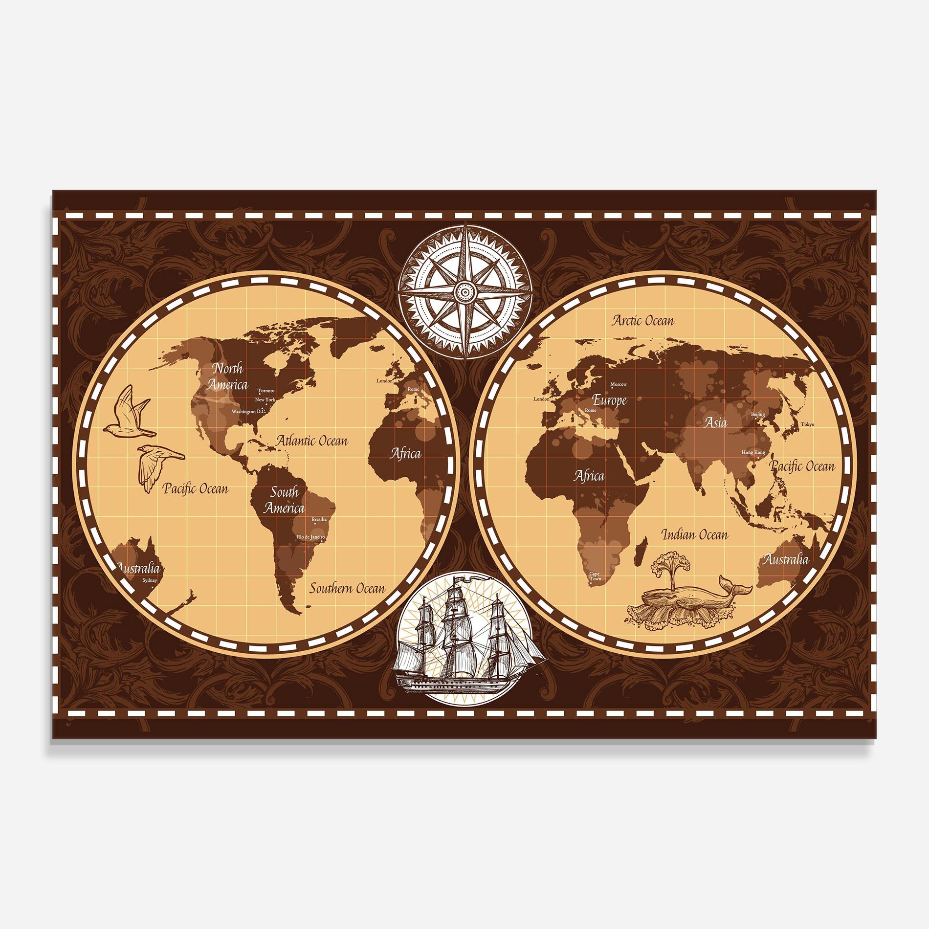 Glasbild Old Brown Map mockup 0