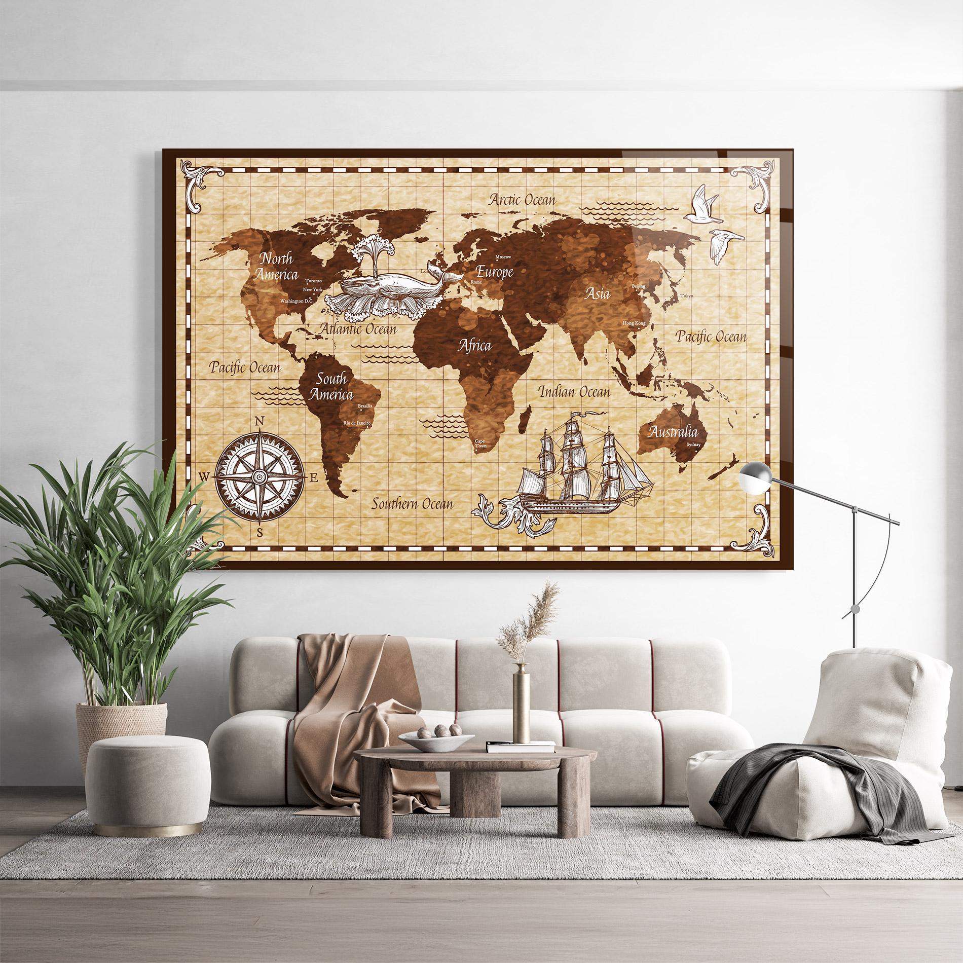 Glasbild Brown Old Map mockup 9